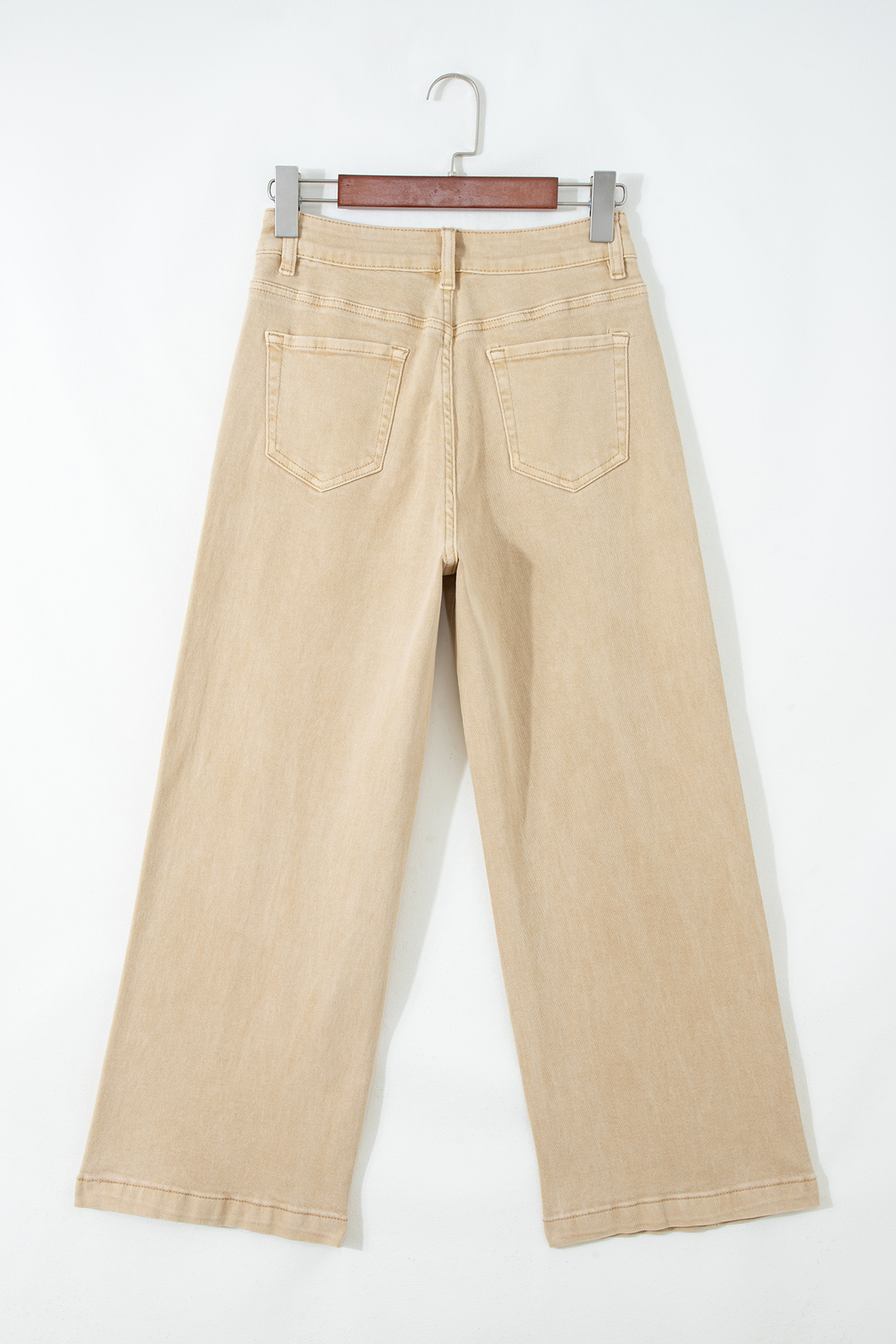 Apricot Solid Color Seamed Center Wide Leg Cropped Jeans view 9