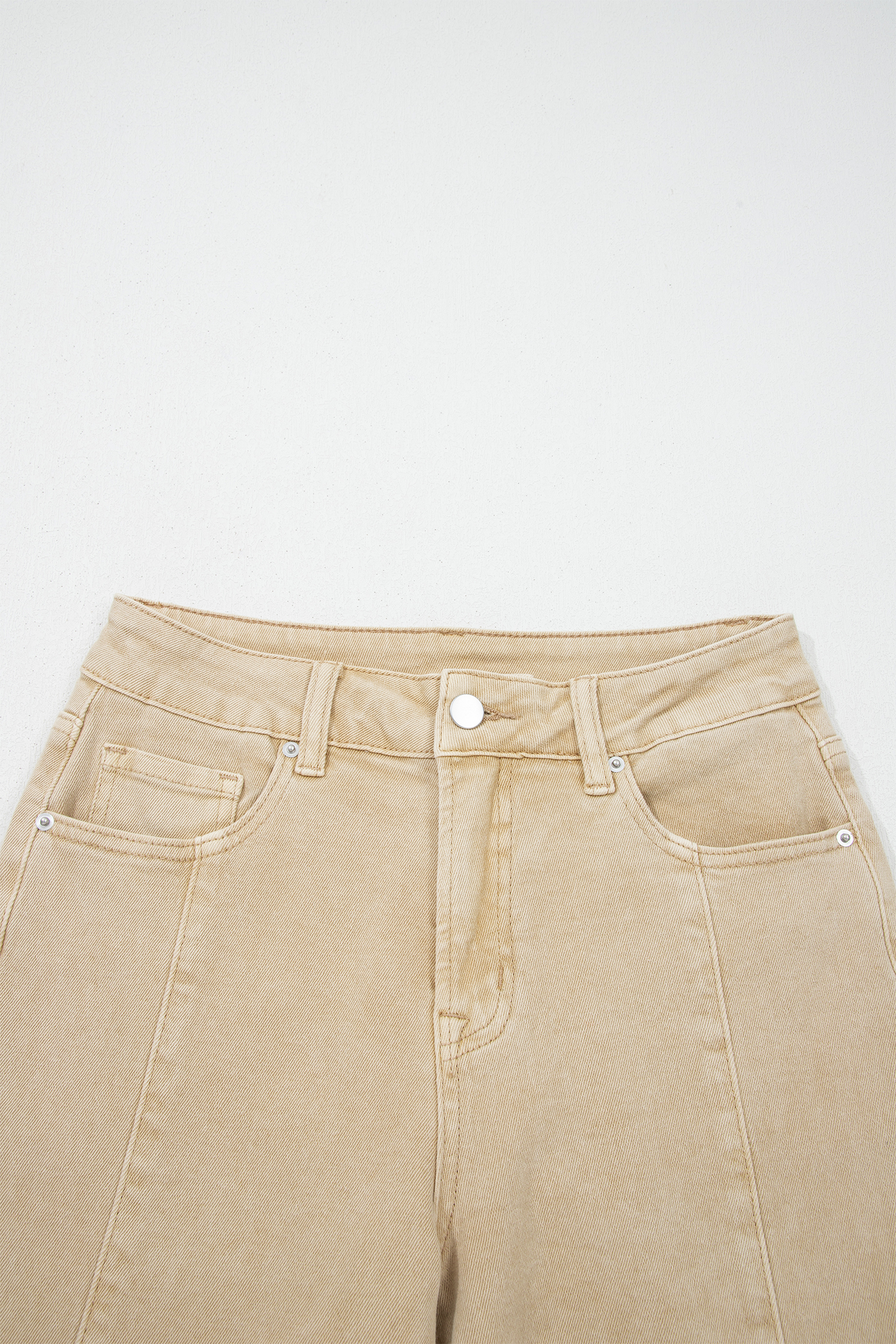 Apricot Solid Color Seamed Center Wide Leg Cropped Jeans view 12