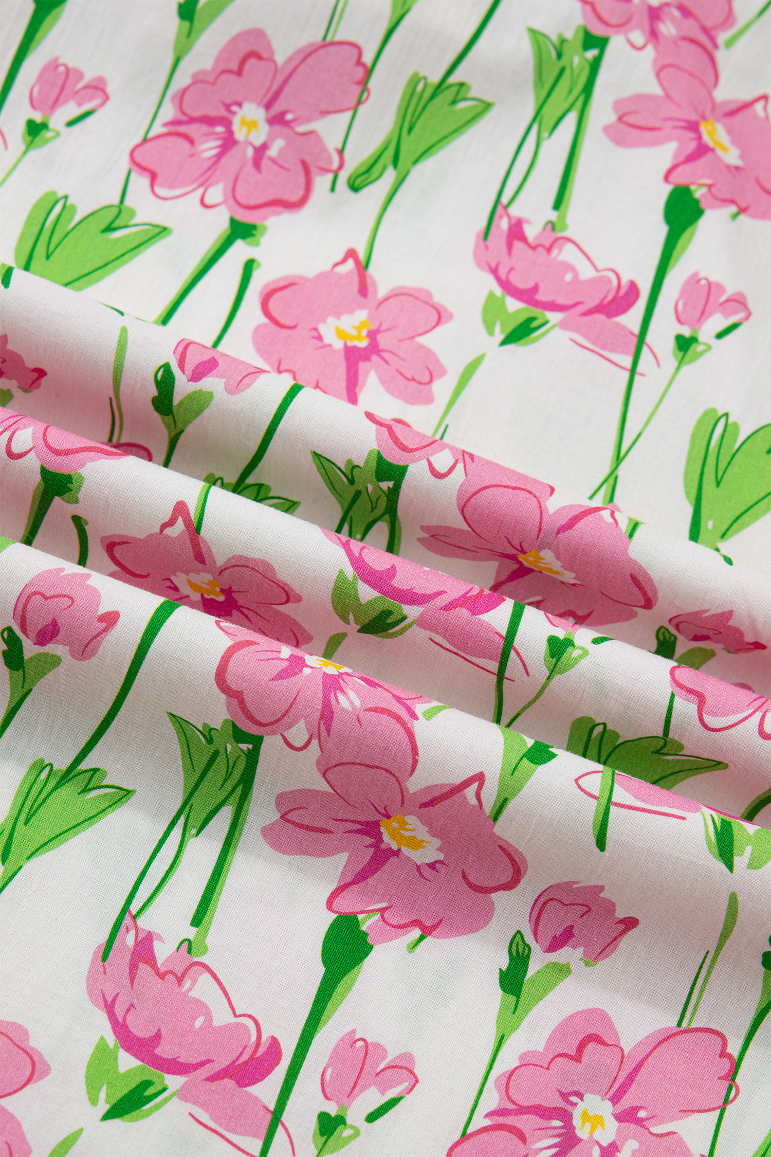 Pink Floral Print Contrast Trim V Neck Short Sleeve Elegant Midi Dress view 22