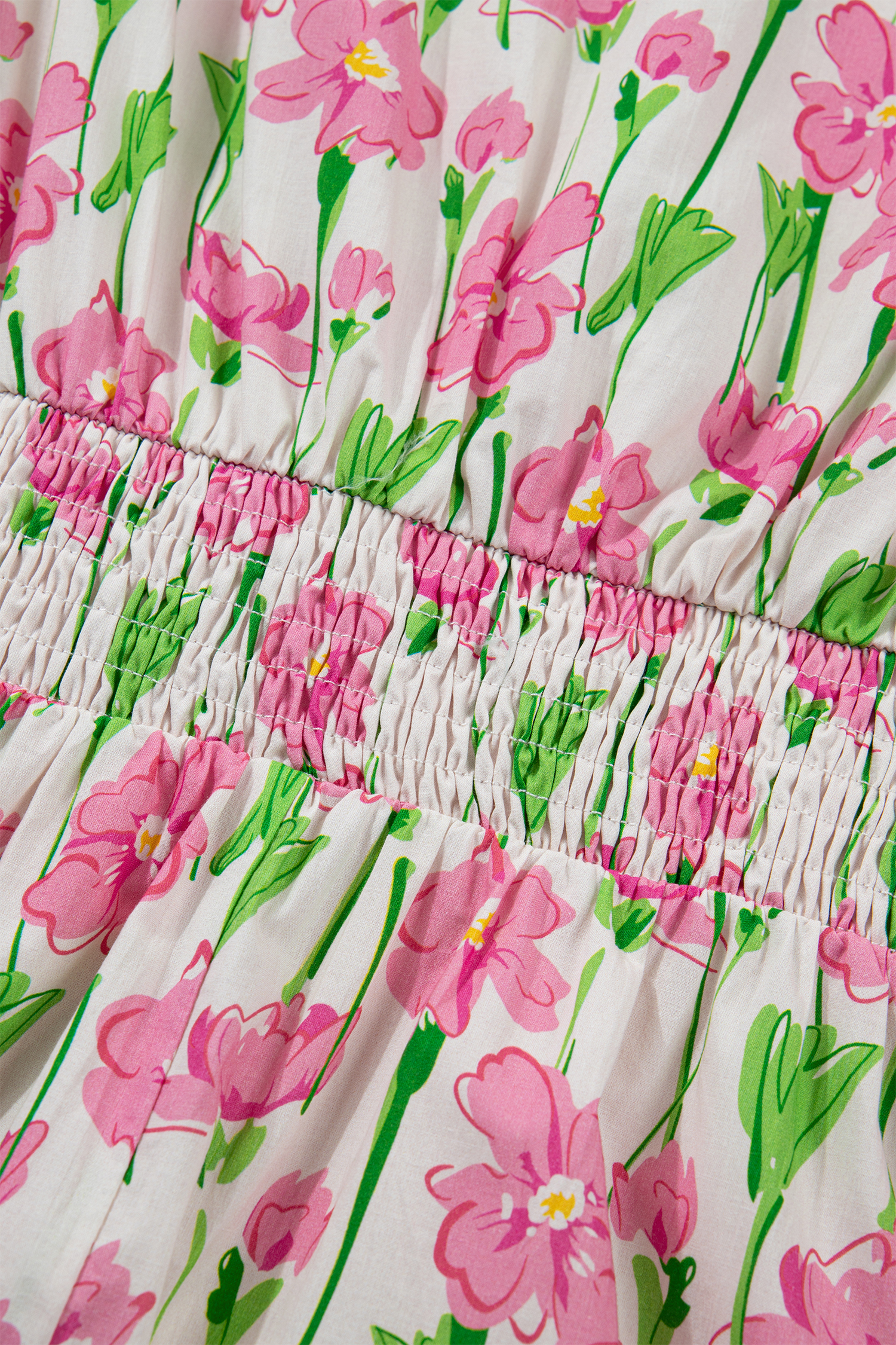 Pink Floral Print Contrast Trim V Neck Short Sleeve Elegant Midi Dress view 20