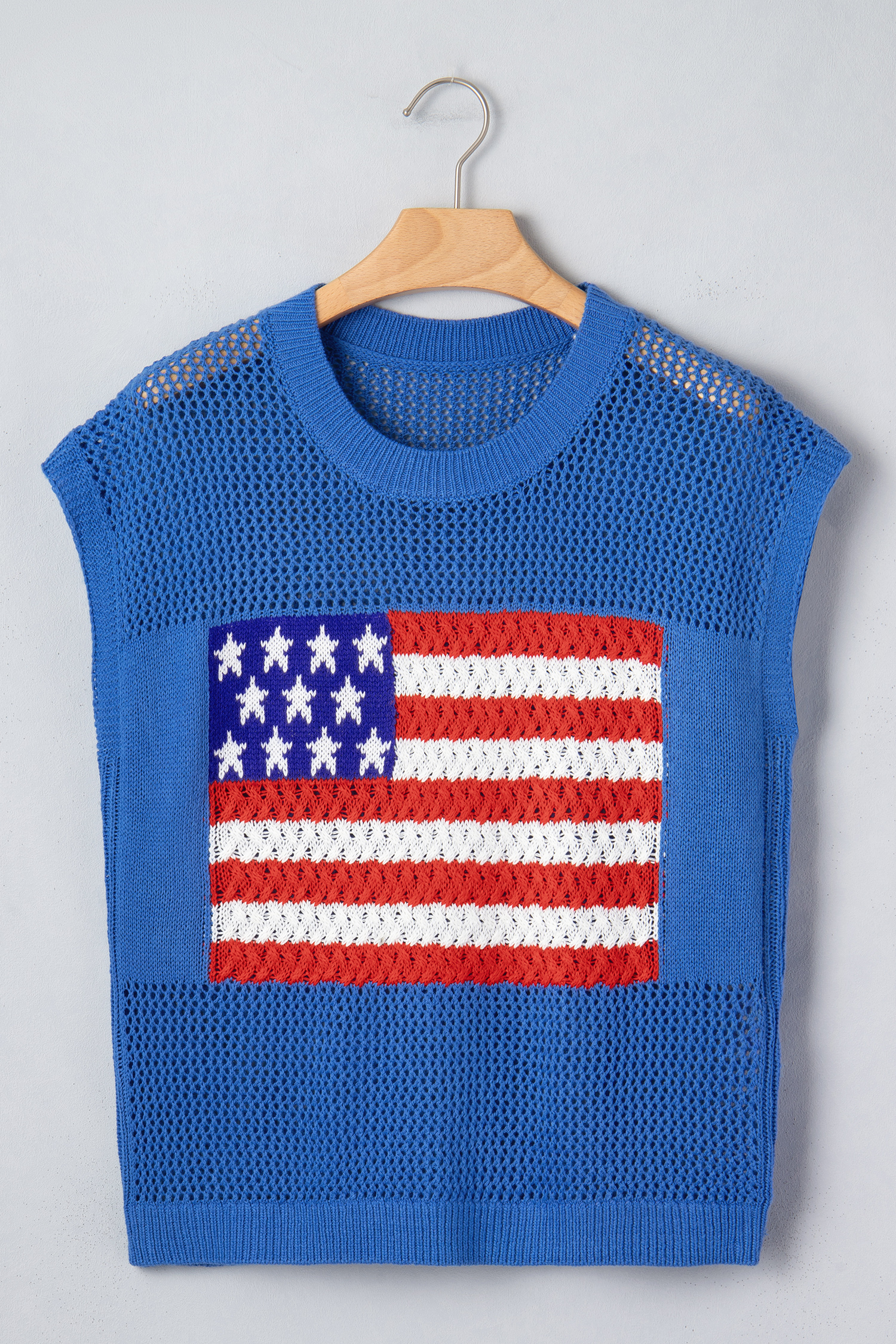 Sky Blue Flag Graphic Short Sleeve Sweater Top