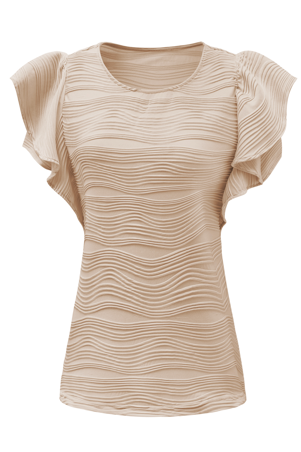 Casual Wavy Textured Ruffle Sleeve Top view 14