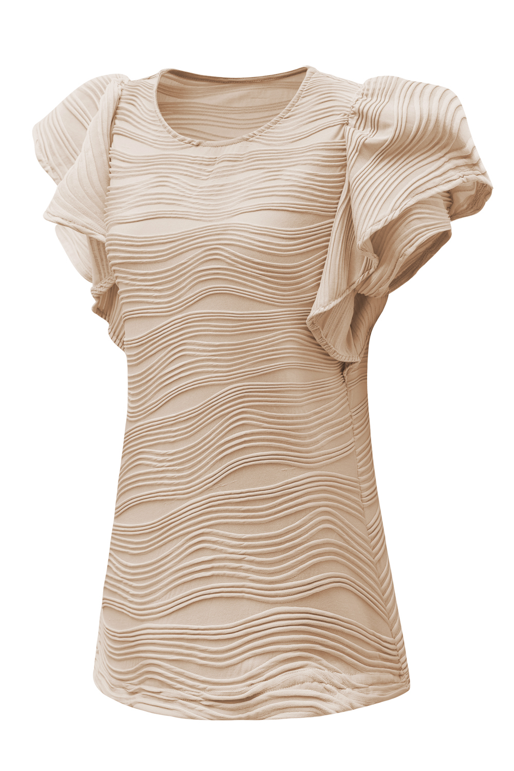 Casual Wavy Textured Ruffle Sleeve Top view 15