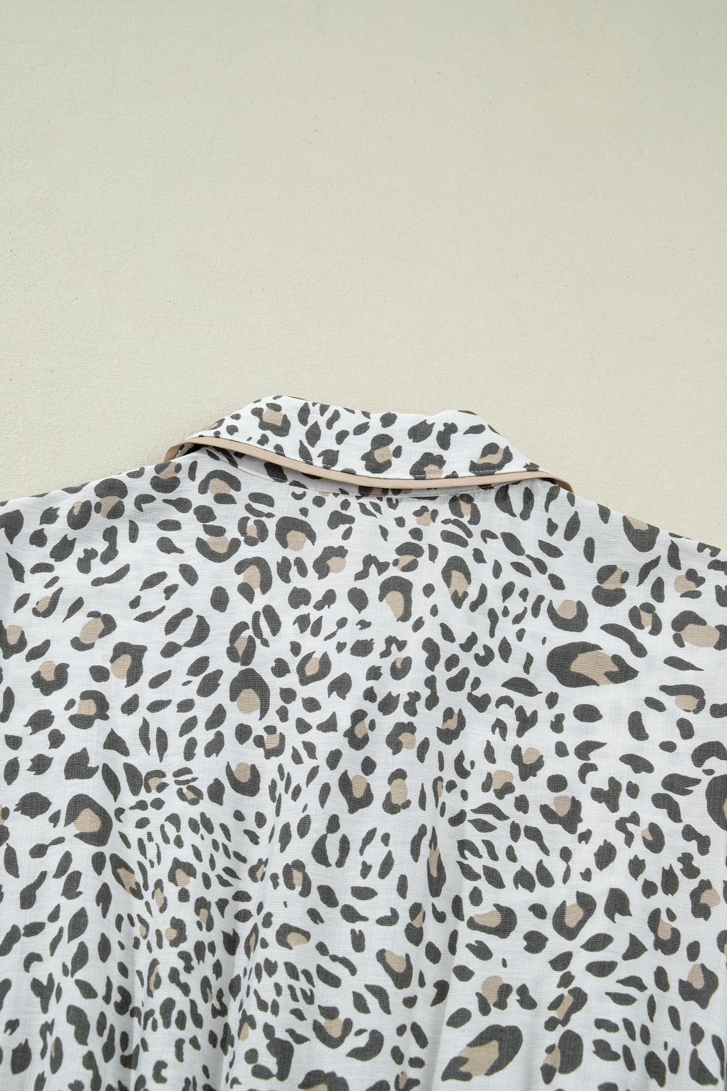 White Leopard Contrast Trim Button Front Short Puff Sleeve Long Dress view 23