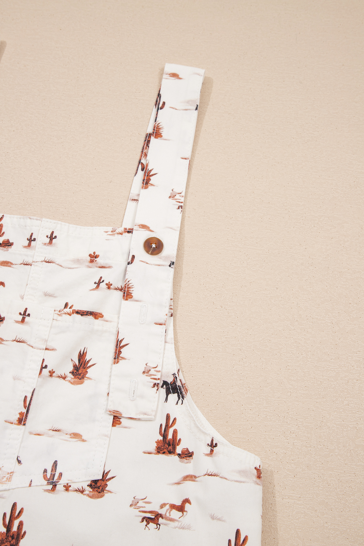 Beige Western Printed Button Adjustable Straps Loose Jumpsuit Dungarees view 14