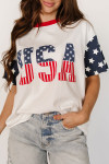 Jet Stream Flag Print USA Graphic Patchwork Casual Tee