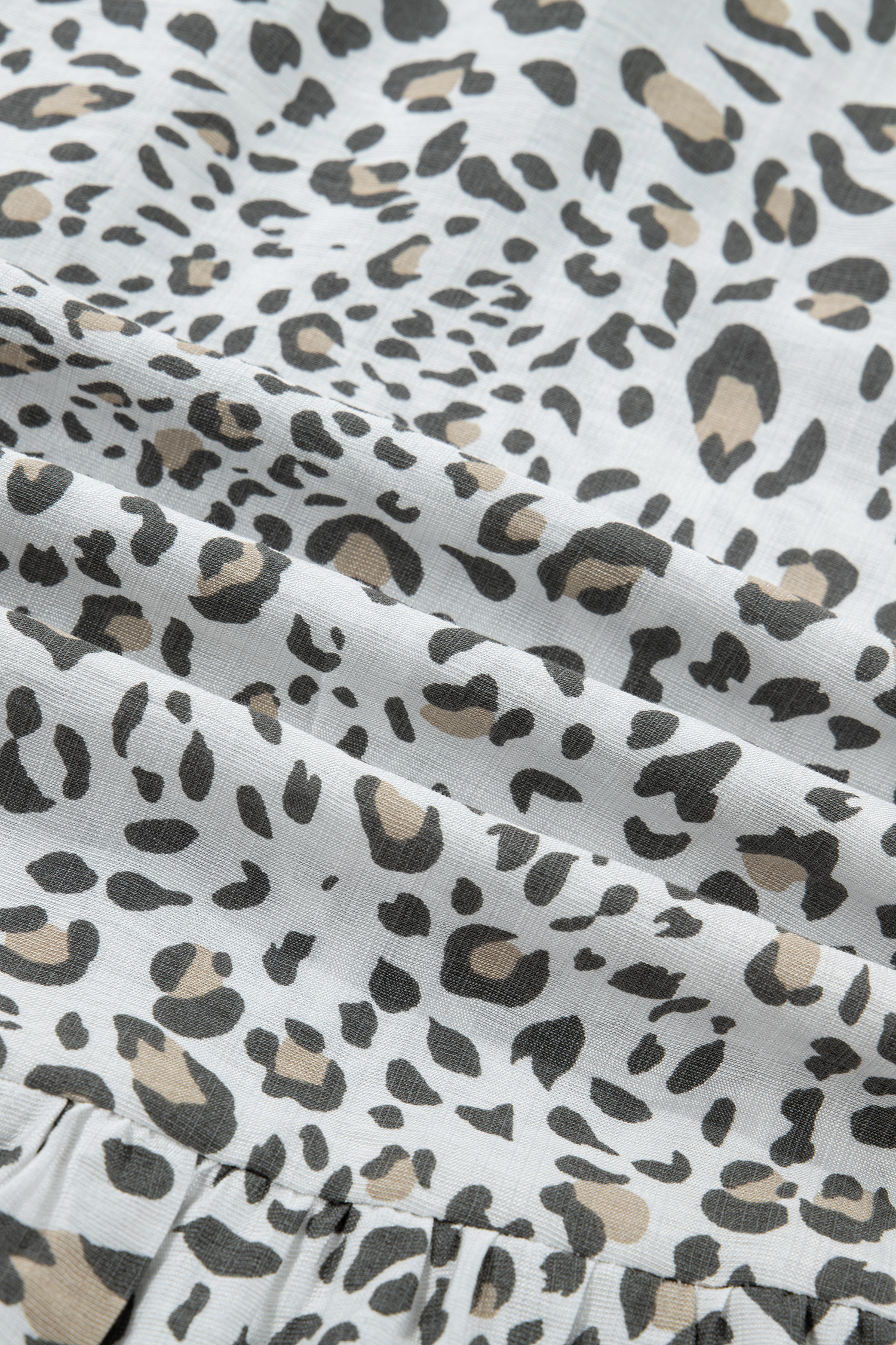 White Leopard Contrast Trim Button Front Short Puff Sleeve Long Dress view 22