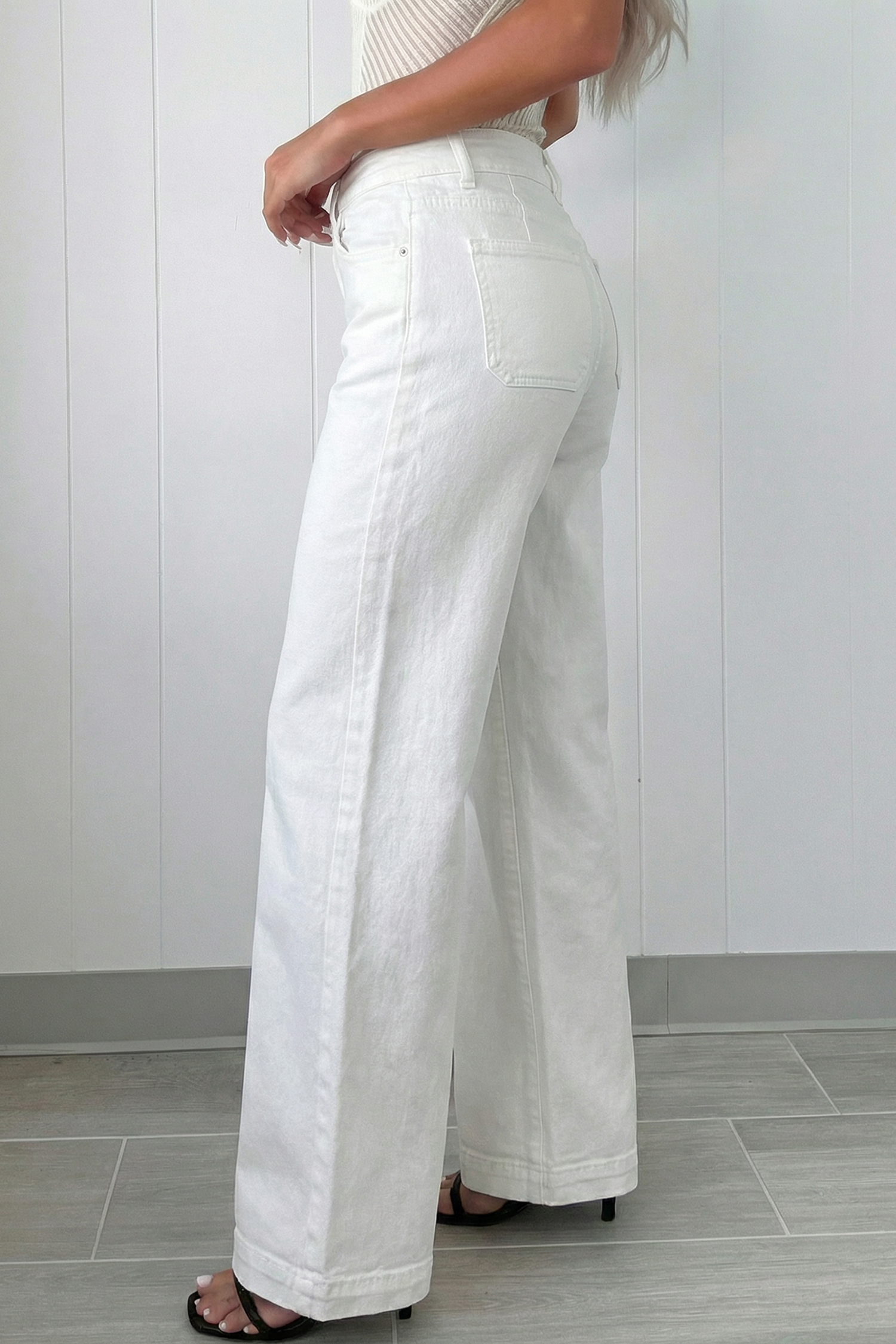 White 2-Button High Waist Wide Leg Jeans view 4