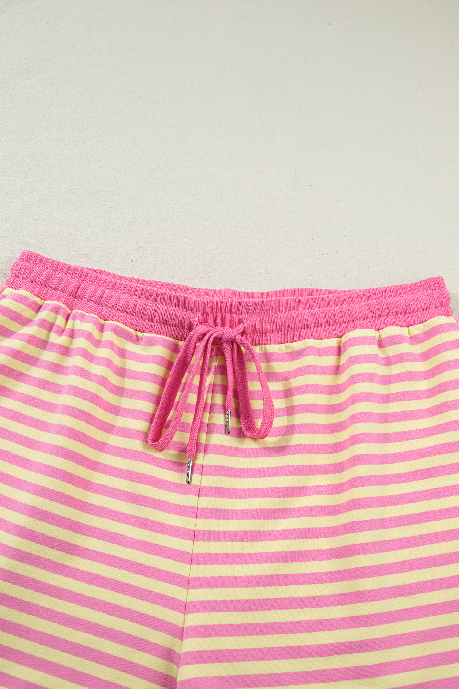Rose Stripe Boxy Tee Drawstring Elastic Waist Plus Size Short Set