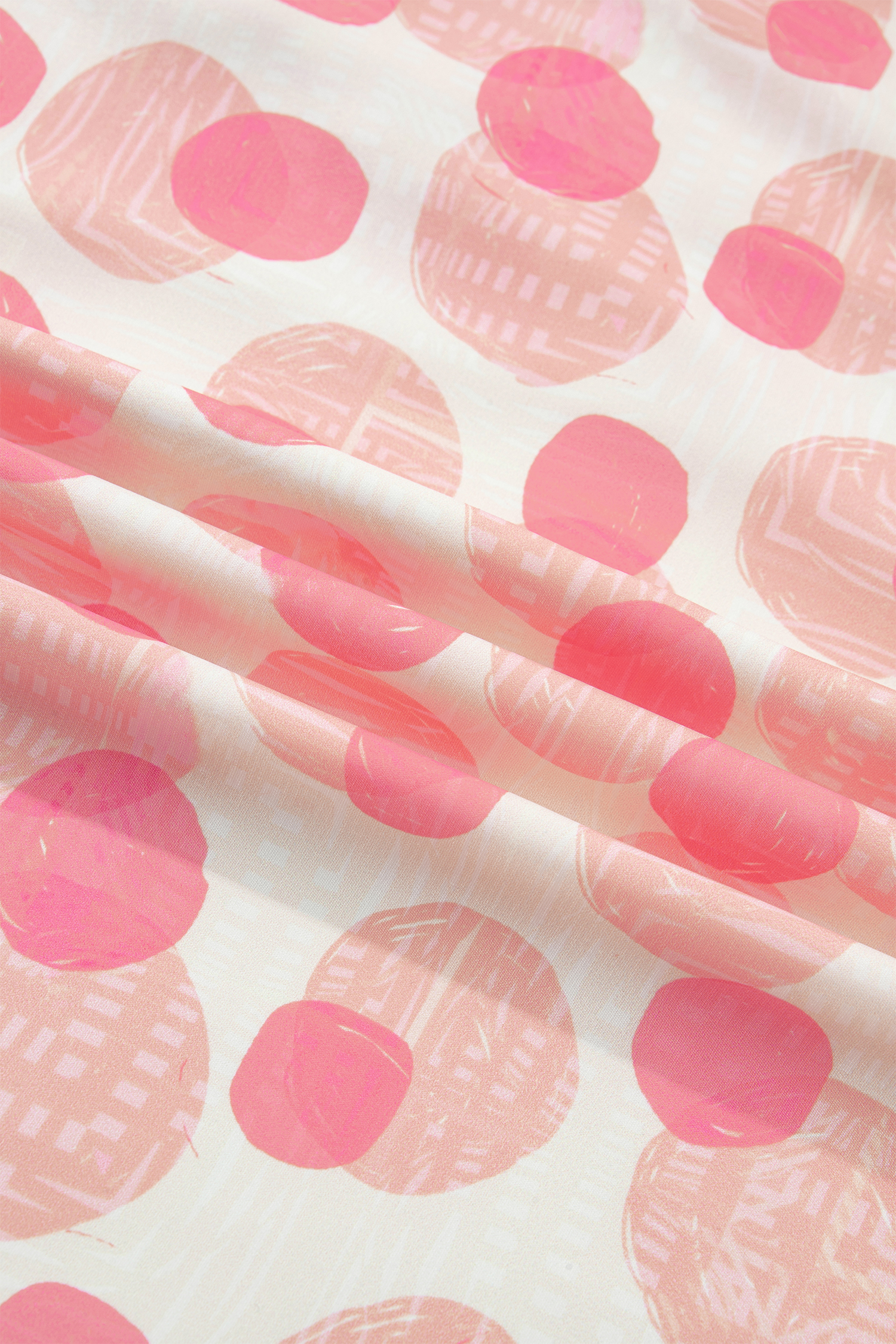 Pink Polka Dot Printed Ruffle Short Sleeve Zip Up Long Dress