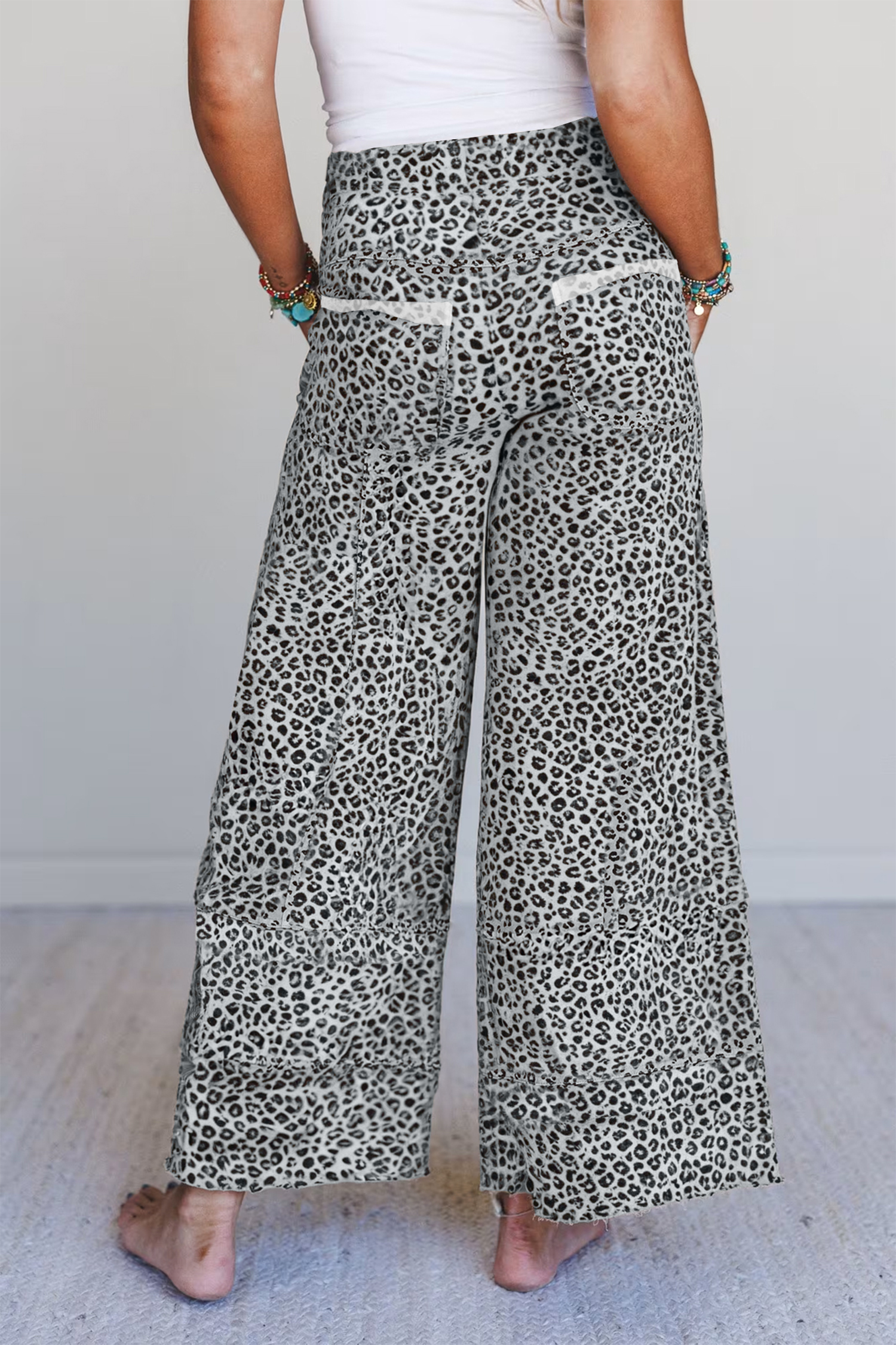 Gray Animal Print Wide Leg Terry Knit Pants view 7