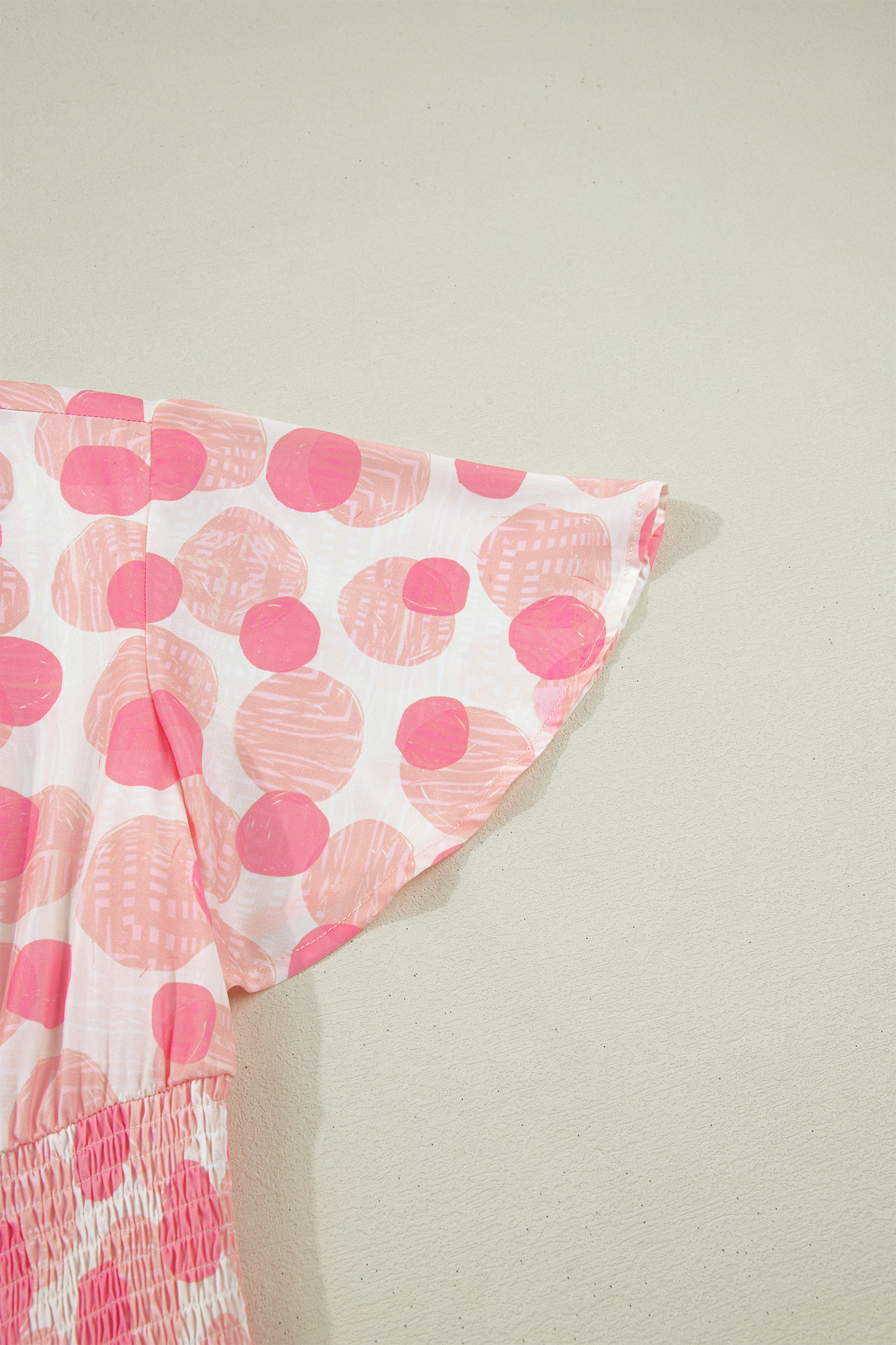 Pink Polka Dot Printed Ruffle Short Sleeve Zip Up Long Dress
