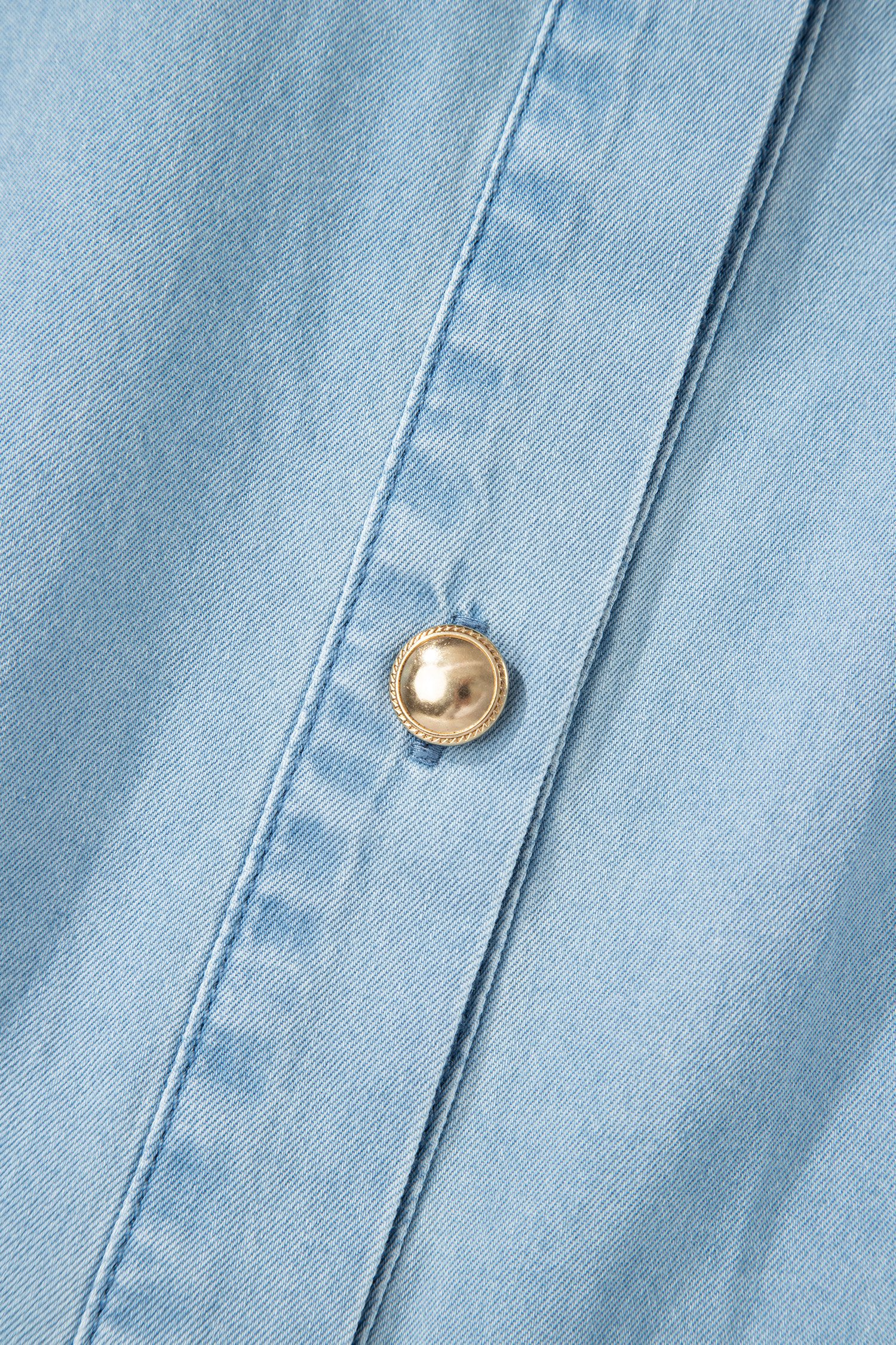 Beau Blue Full Buttons Collared Short Bubble Sleeve Long Denim Dress view 17