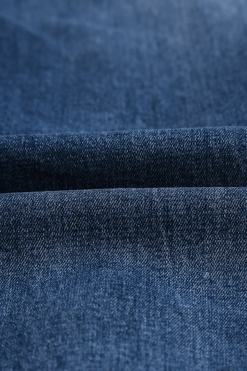 Dark Blue Elastic Waist Straight Leg Destroyed Raw Hem Jeans view 19