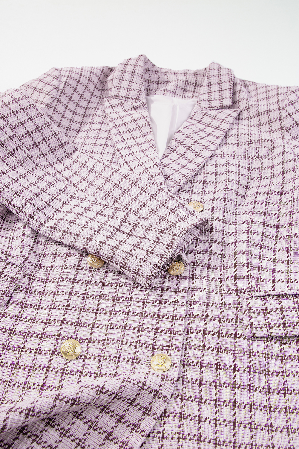 Burgundy Elegant Tweed Plaid Blazer view 13