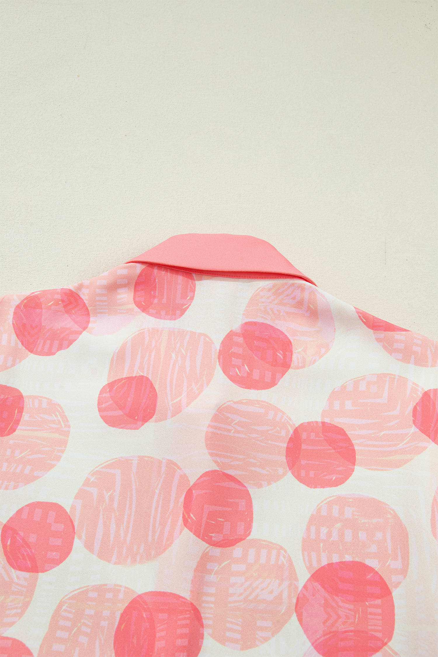 Pink Double Polka Dot Printed Ruffle Trim Short Sleeve Babydoll Shirt view 20