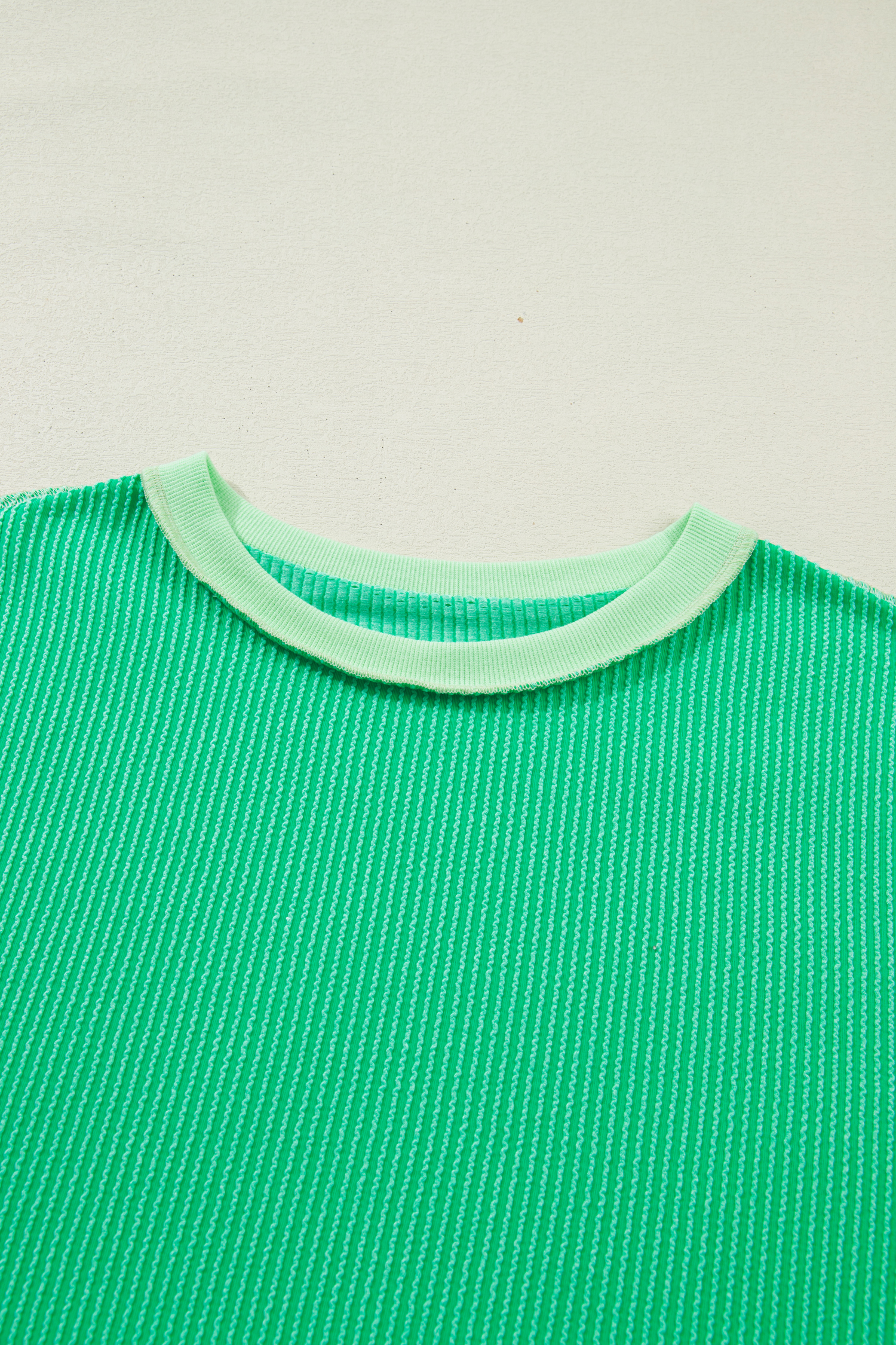 Mint Green Loose Uneven Hem Twist Ribbed T Shirt view 15