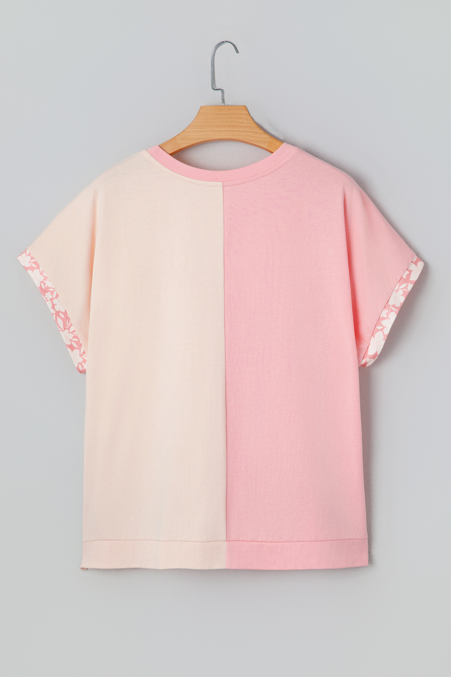Apricot Color Block Flower Patched Loose T Shirt view 10