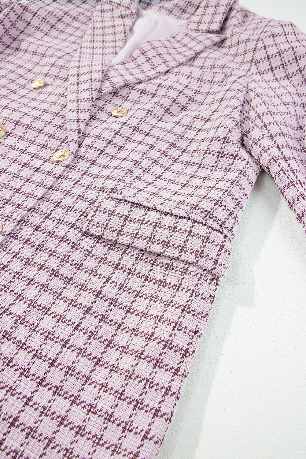 Burgundy Elegant Tweed Plaid Blazer view 12
