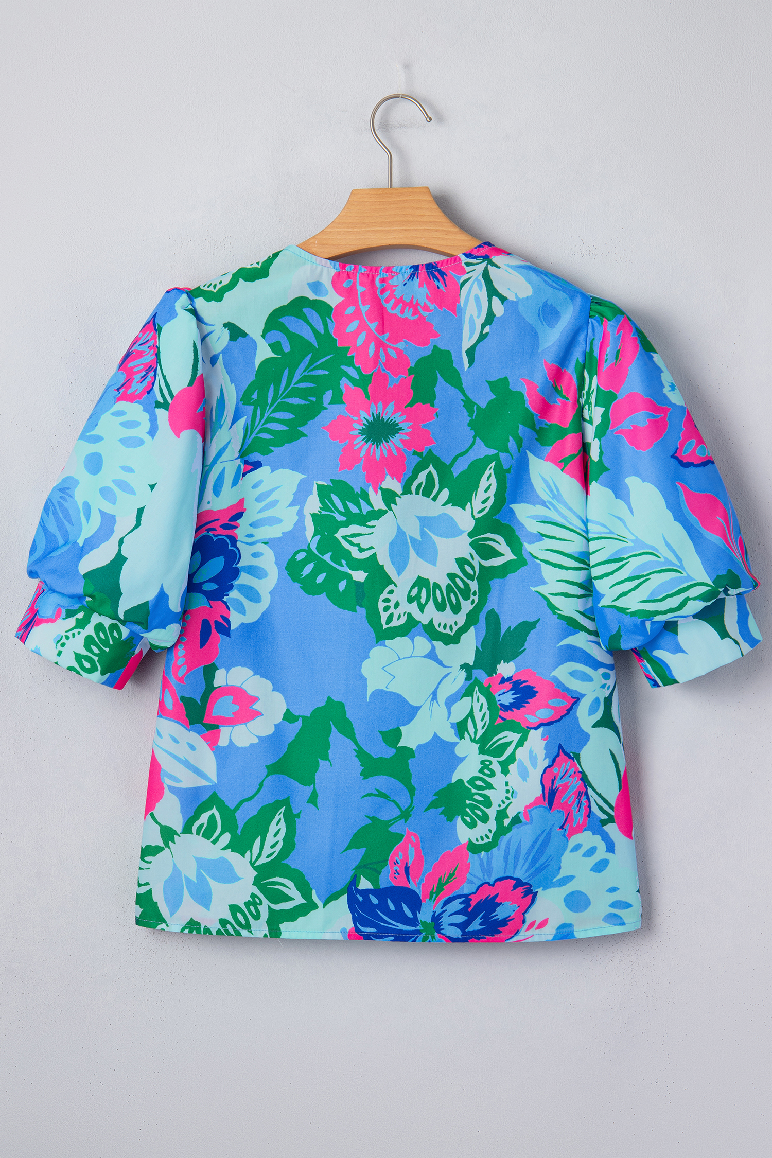 Sky Blue Floral Print V Neck Half Sleeve Blouse view 13