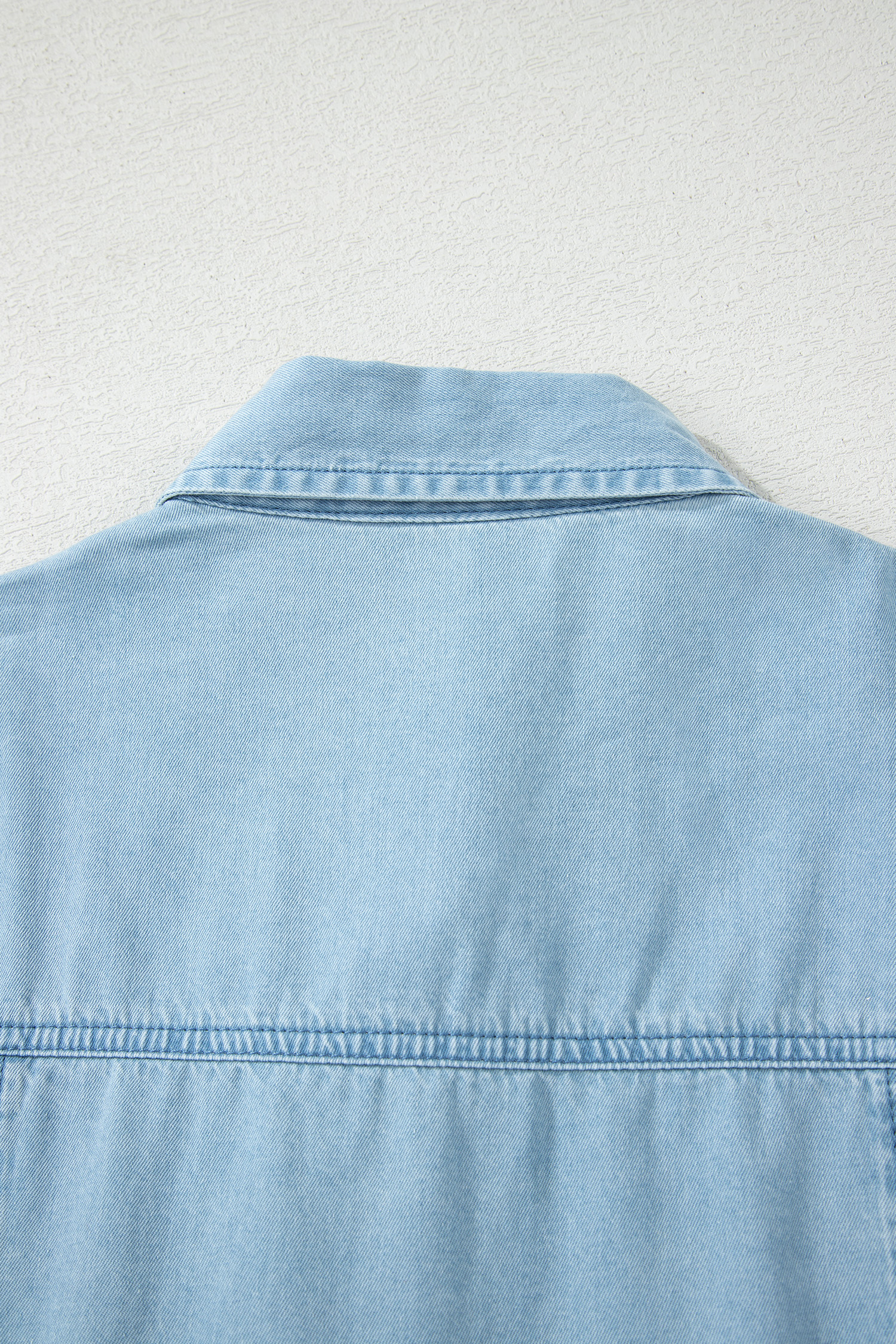 Beau Blue Full Buttons Collared Short Bubble Sleeve Long Denim Dress view 13