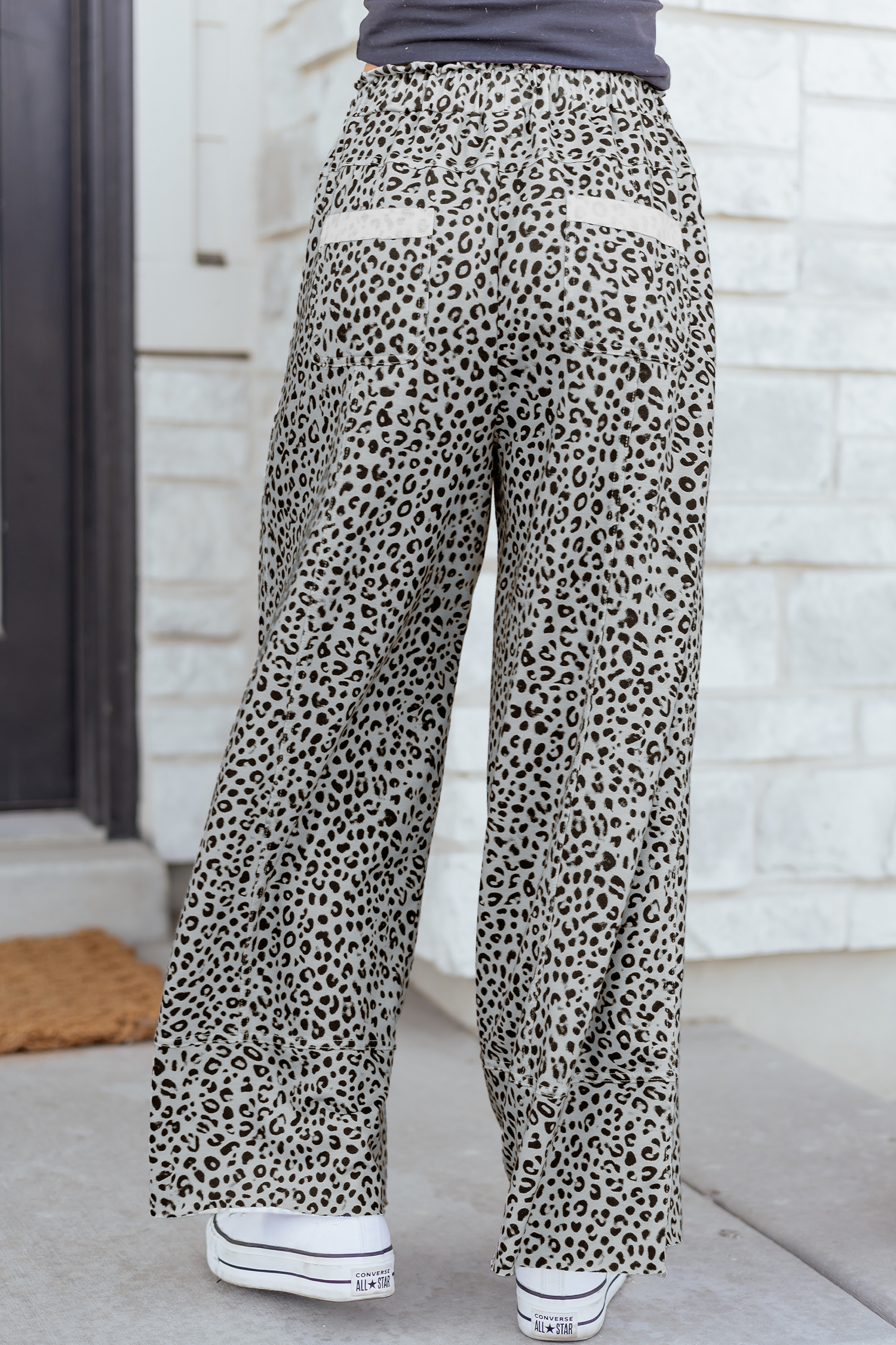 Gray Animal Print Wide Leg Terry Knit Pants view 2