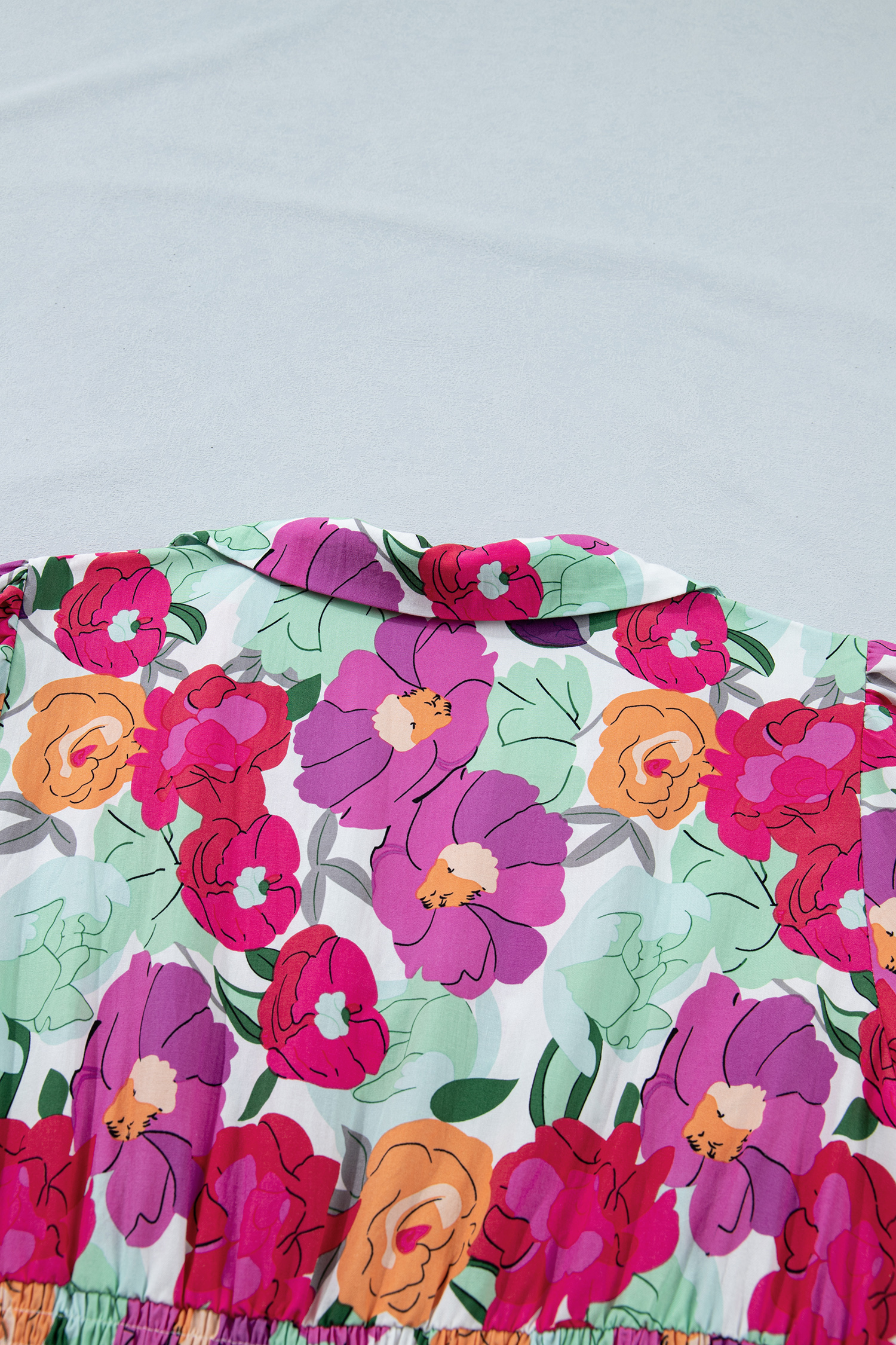 Rose Vibrant Floral Print V Neck Zip Up Puffy Half Sleeve Dress view 23