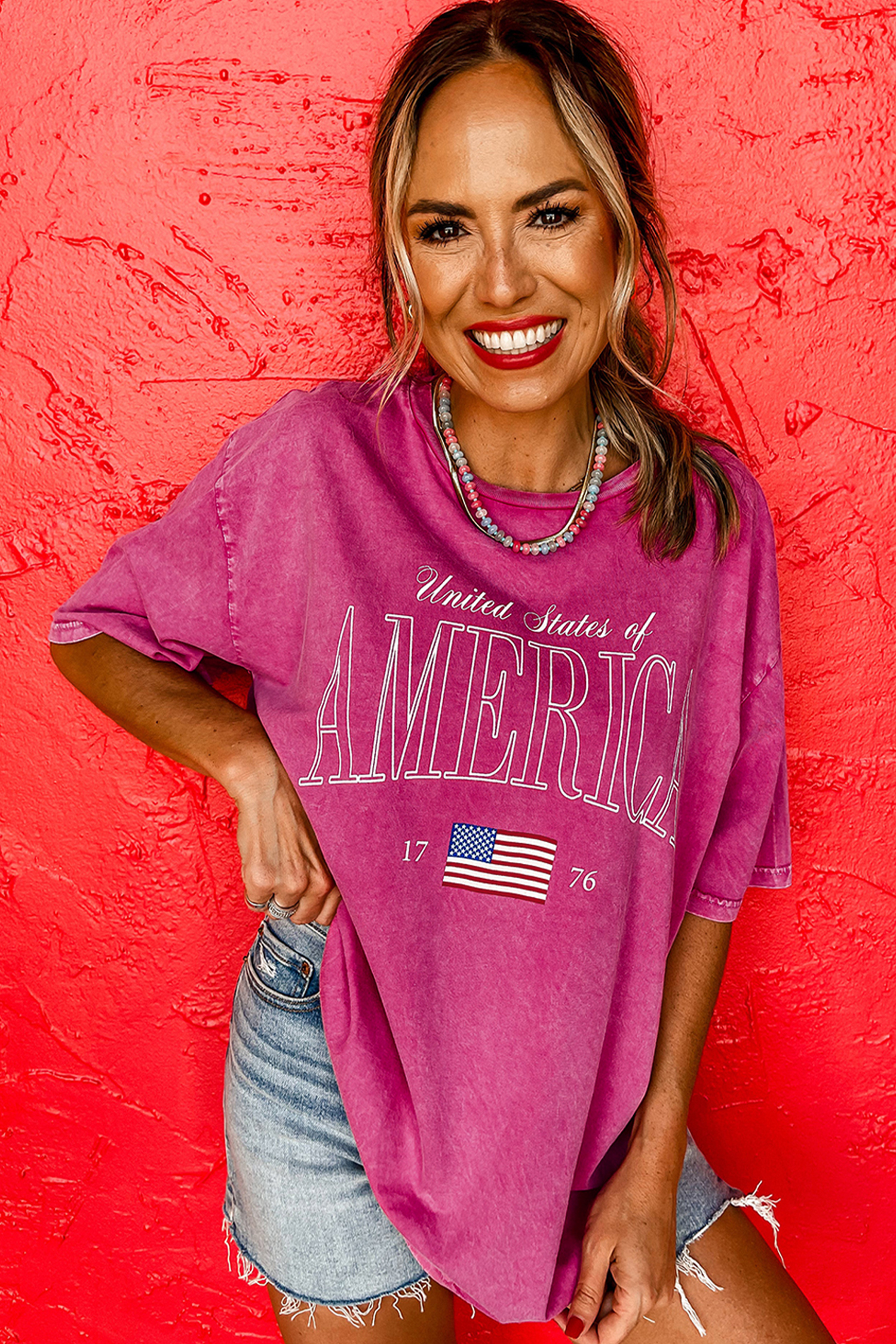 Rose Red AMERICA 1776 Graphic Mineral Wash Cotton Tee view 12