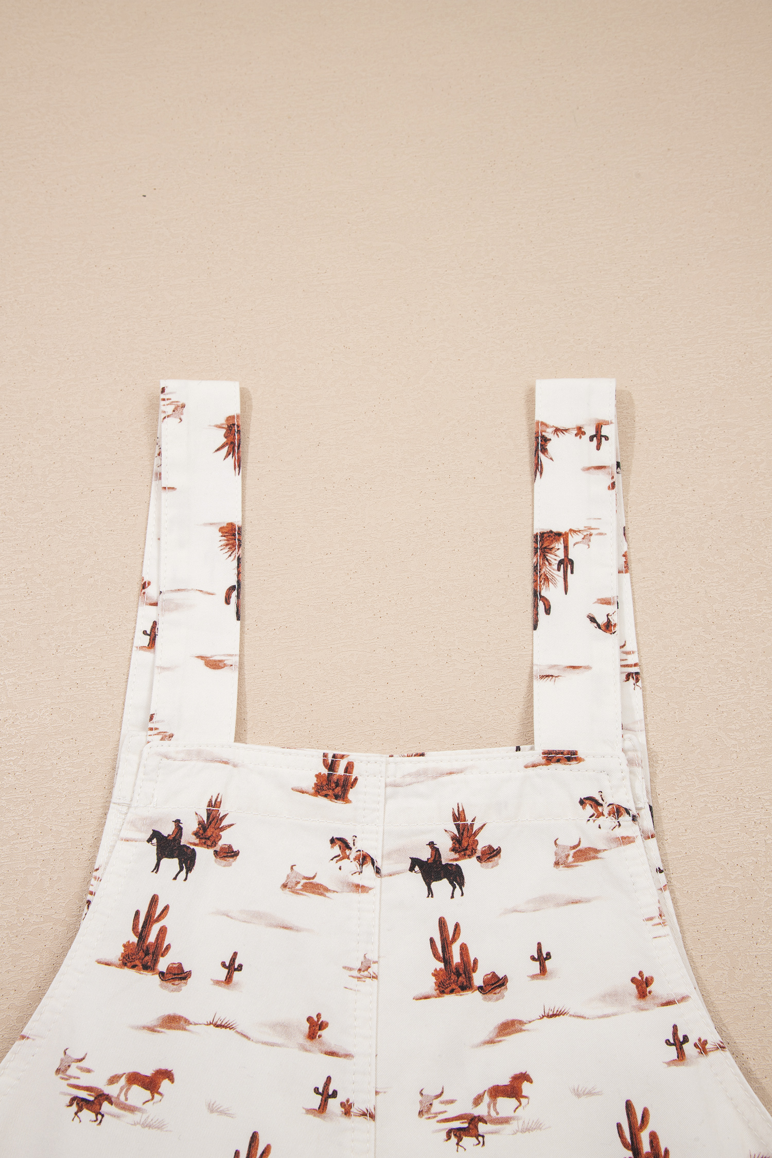 Beige Western Printed Button Adjustable Straps Loose Jumpsuit Dungarees view 20