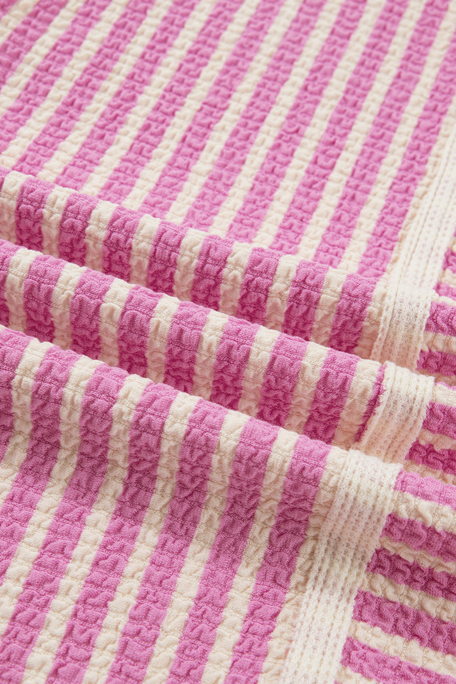 Pink Stripe Textured Contrast Trim Casual Tank and Shorts Set view 15