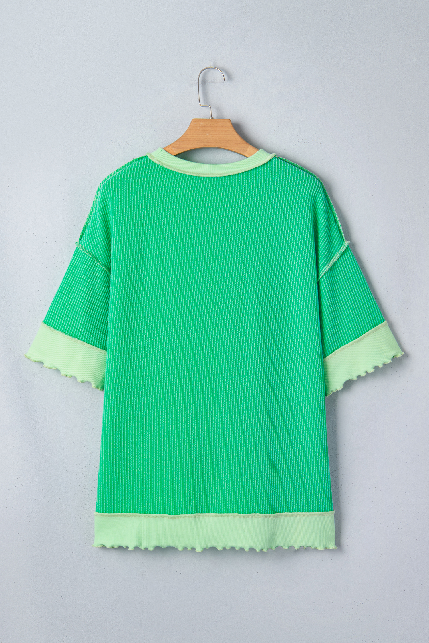 Mint Green Loose Uneven Hem Twist Ribbed T Shirt view 14