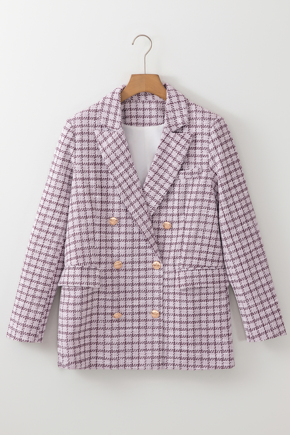 Burgundy Elegant Tweed Plaid Blazer view 9