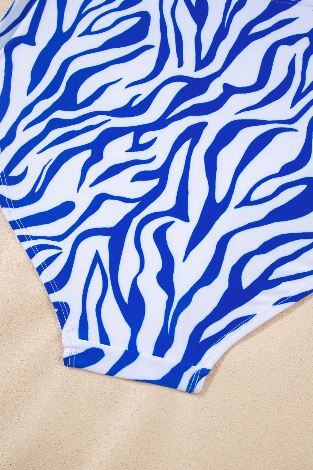 Dark Blue Shell Stitched Trim V Neck Textured Mix and Match High Waist Bikinis