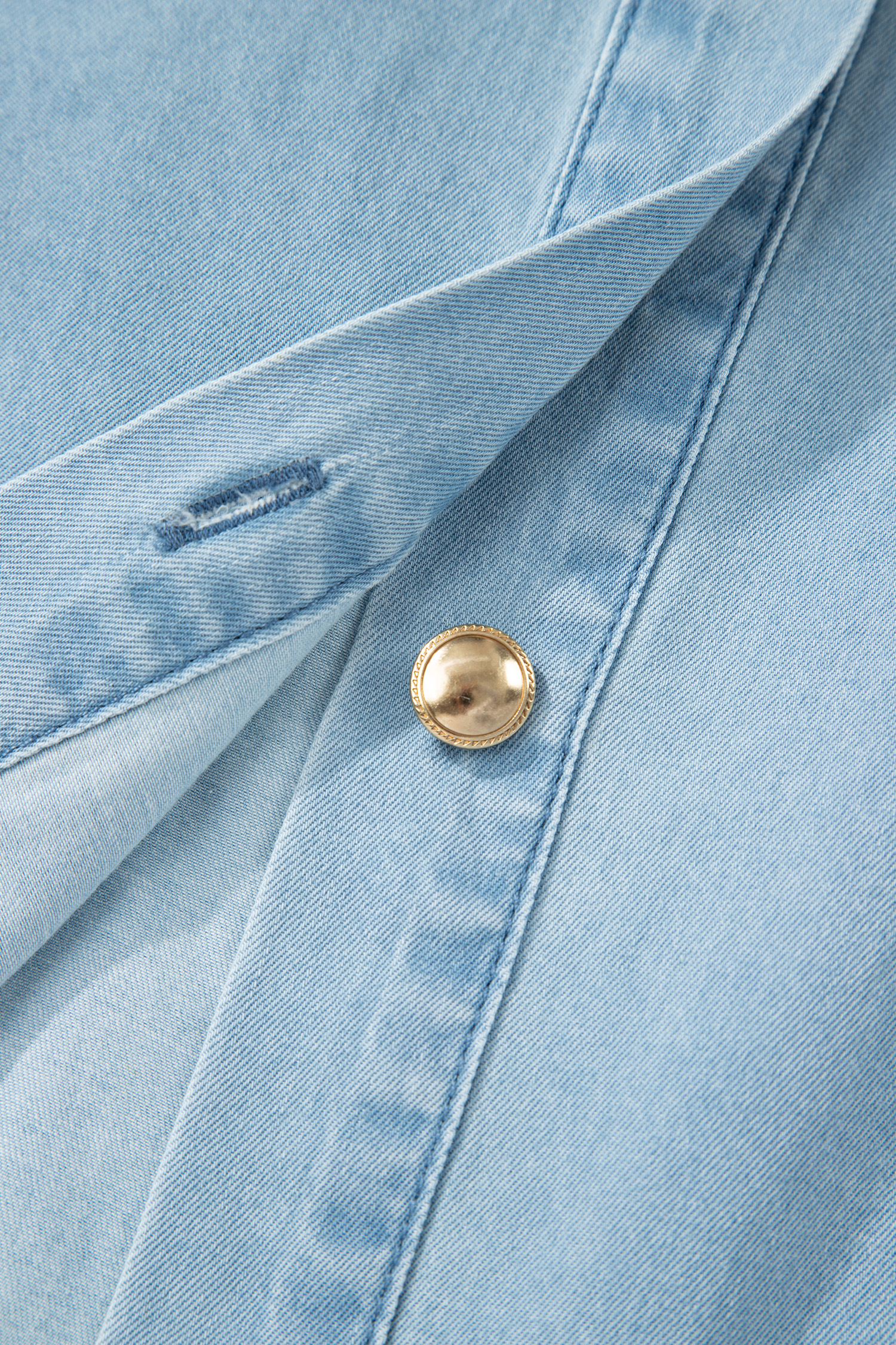 Beau Blue Full Buttons Collared Short Bubble Sleeve Long Denim Dress view 14