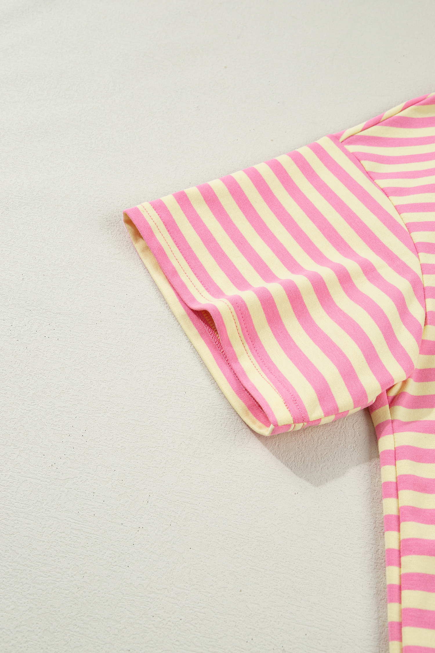 Rose Stripe Boxy Tee Drawstring Elastic Waist Plus Size Short Set