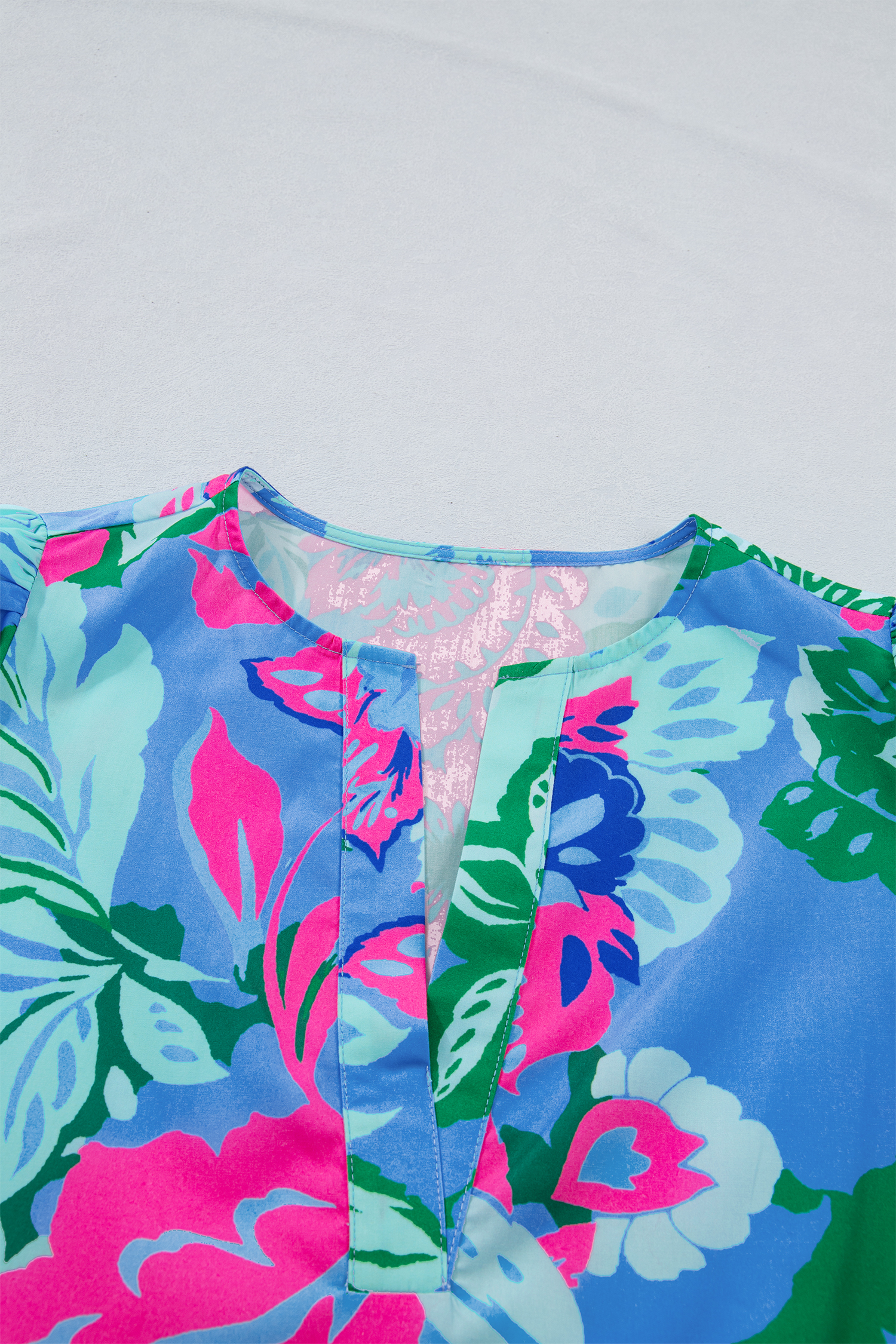 Sky Blue Floral Print V Neck Half Sleeve Blouse view 14