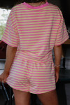 Rose Stripe Boxy Tee Drawstring Elastic Waist Plus Size Short Set