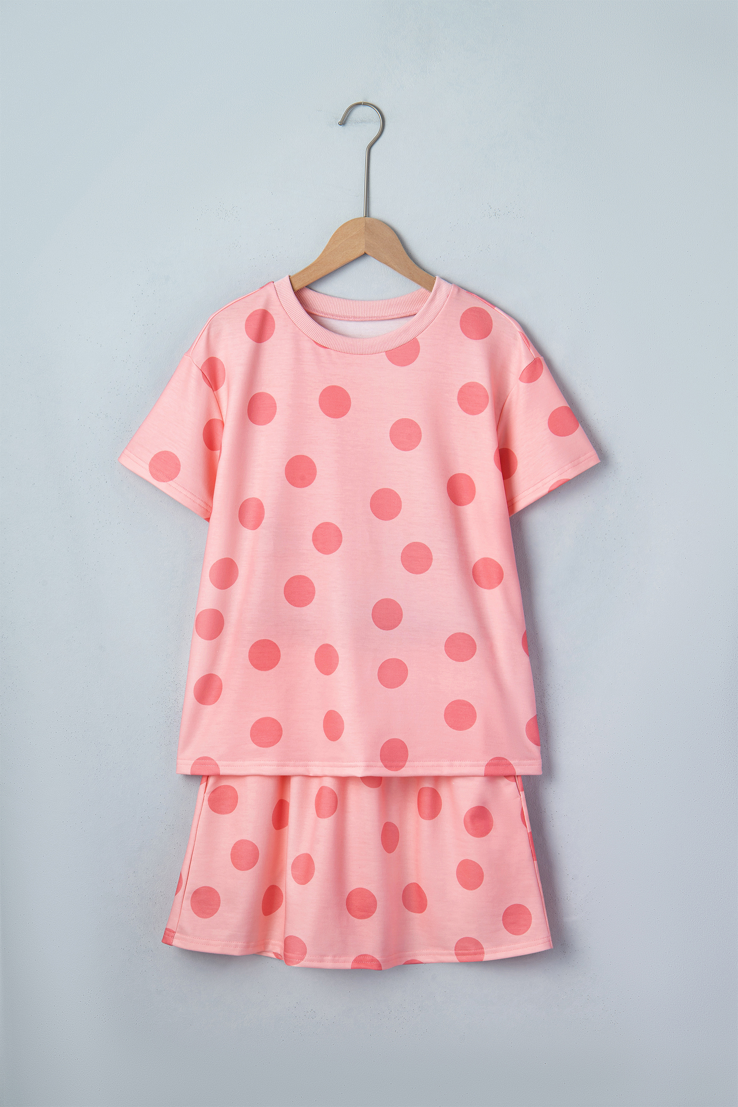Pink Polka Dot Short Sleeve Top Casual Skort 2pcs Outfit view 9