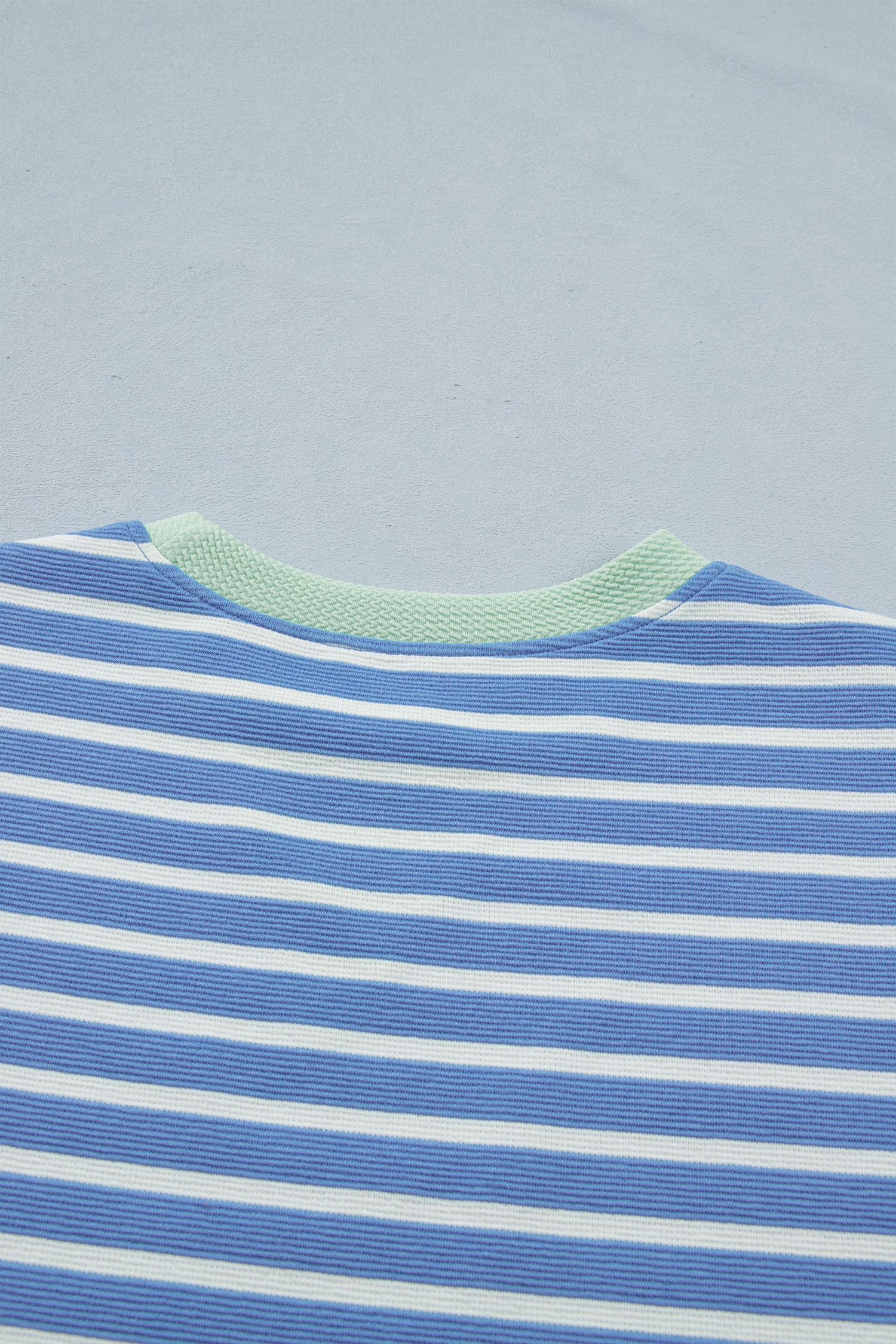Sky Blue Stripe Contrast Trim Loose Short Sleeve Top view 16