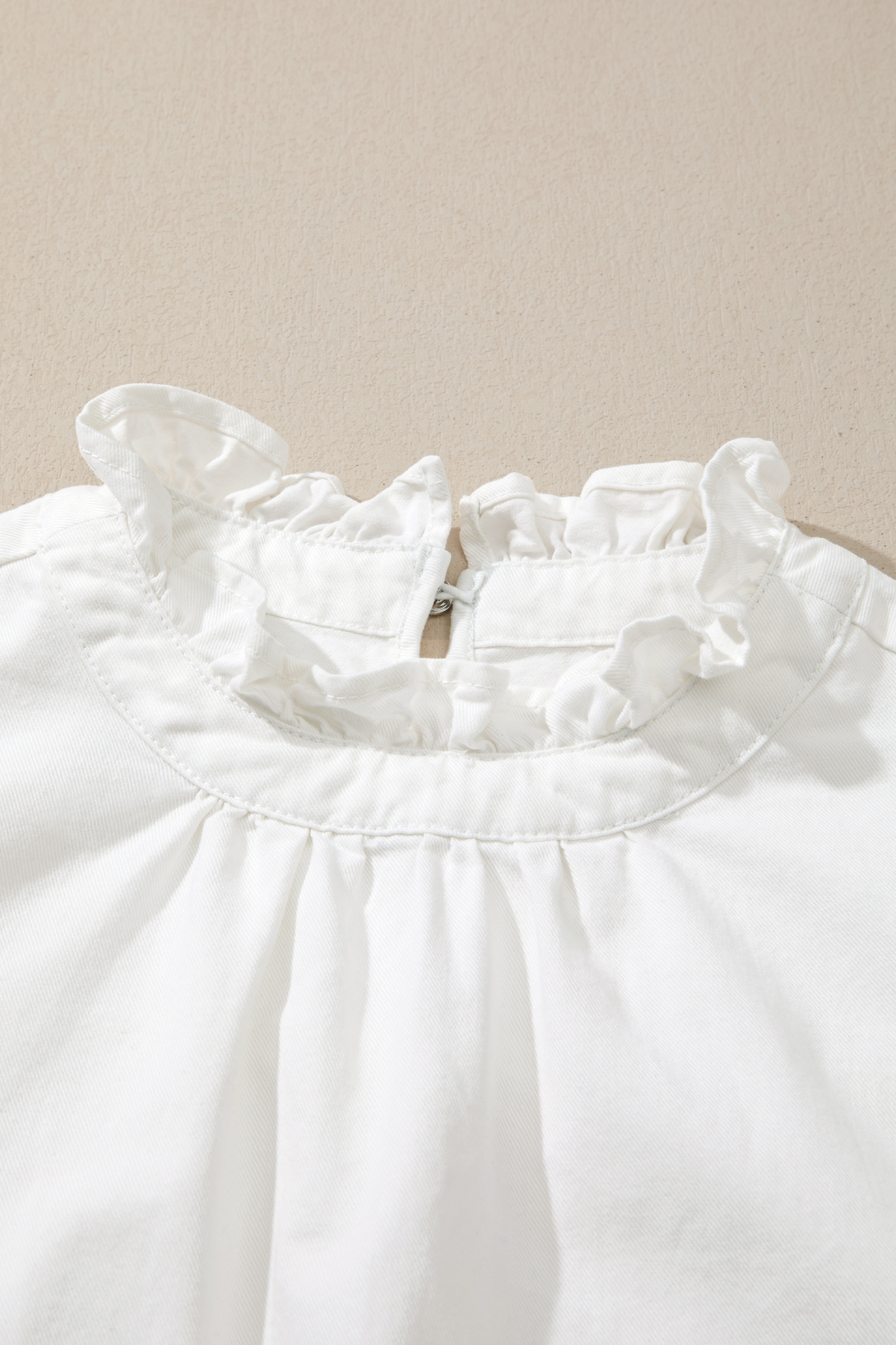 White Frilled Collar Flutter Sleeve Denim Top view 10