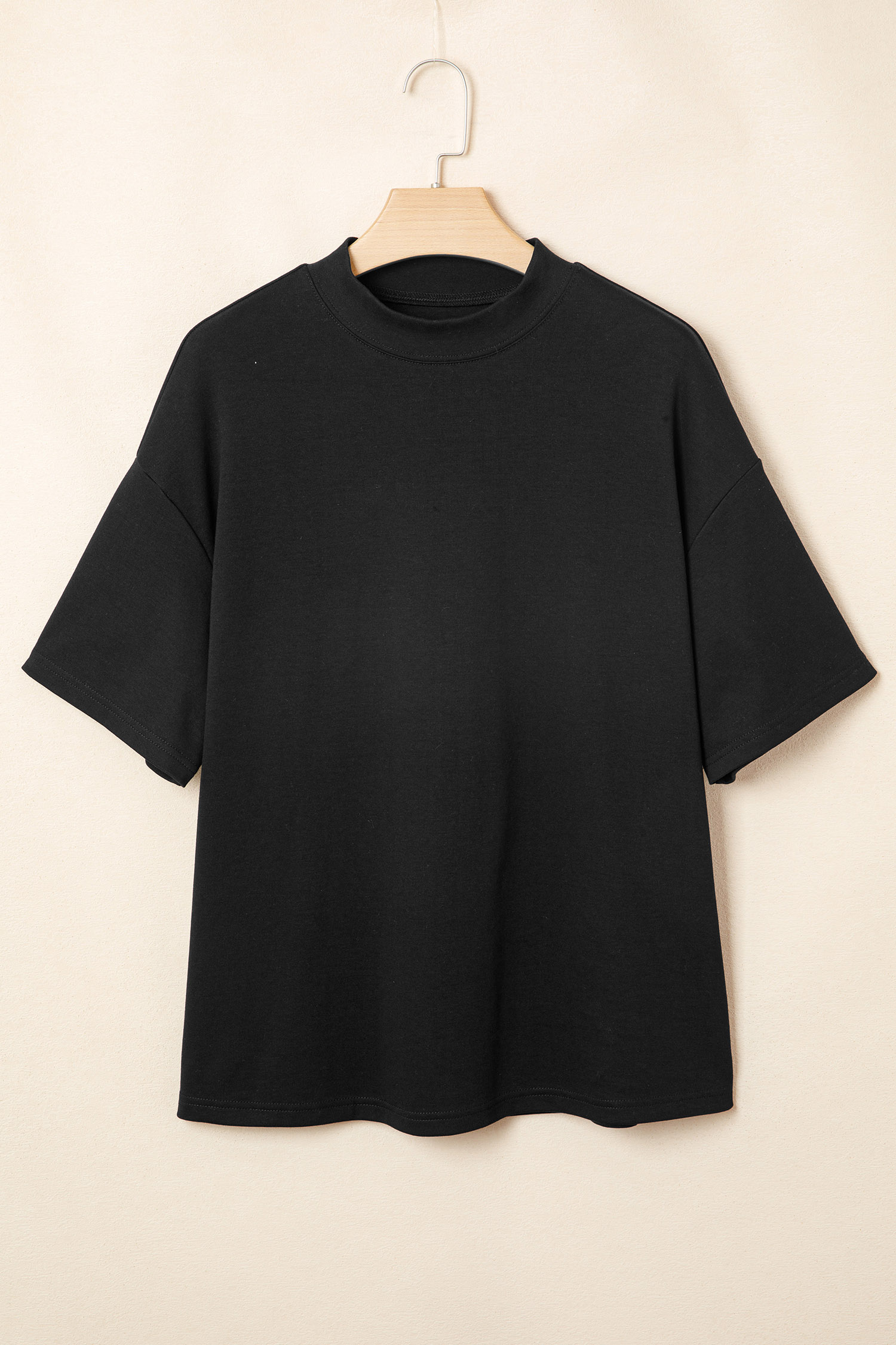 Black Solid Color High Neck Oversize Tee view 4