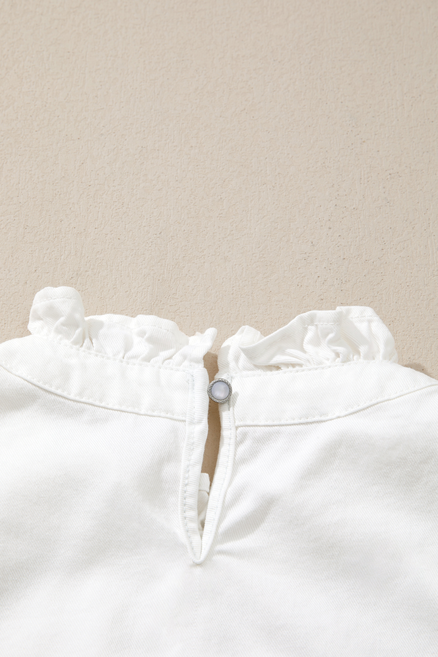 White Frilled Collar Flutter Sleeve Denim Top view 7