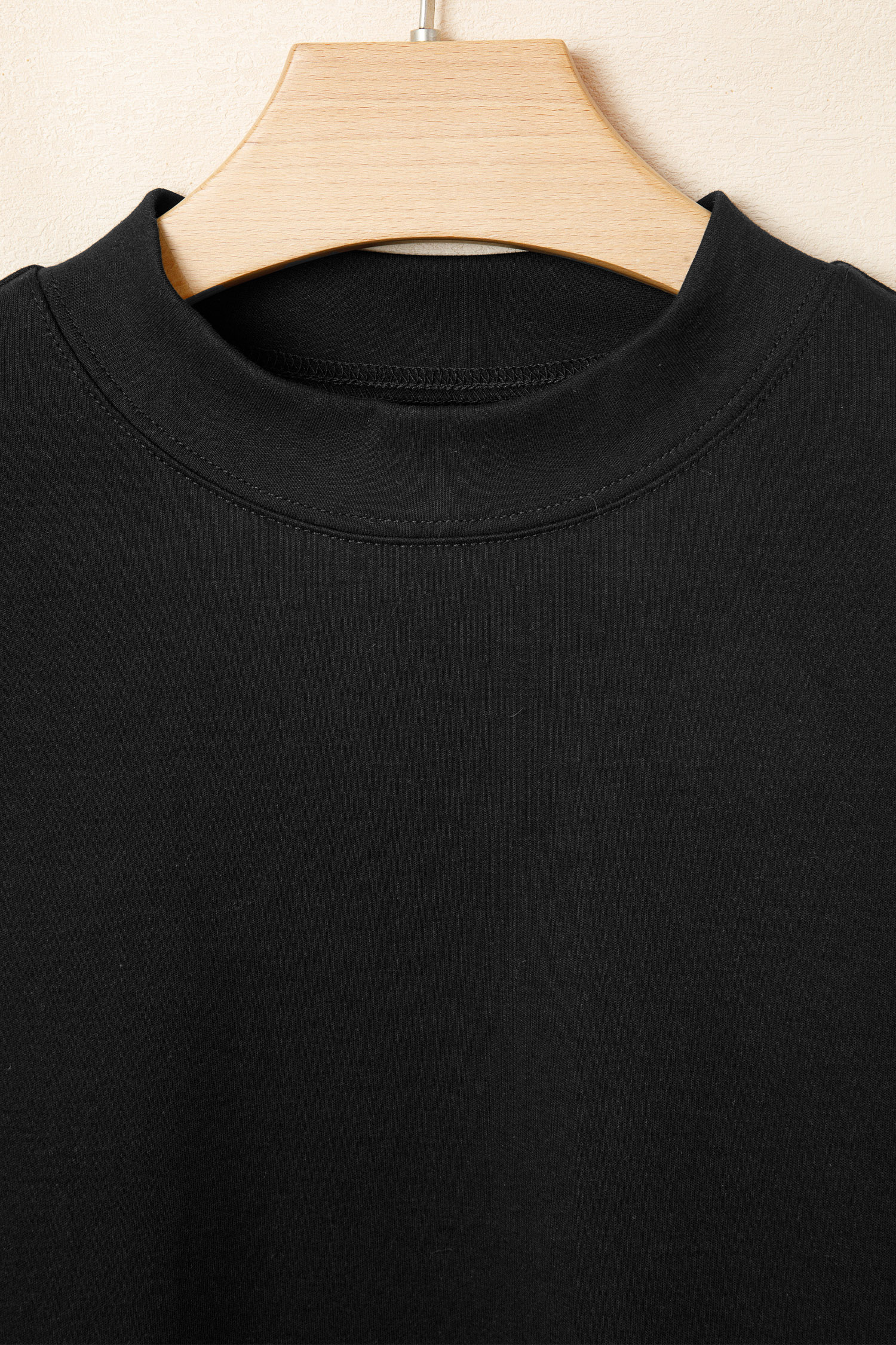 Black Solid Color High Neck Oversize Tee view 6