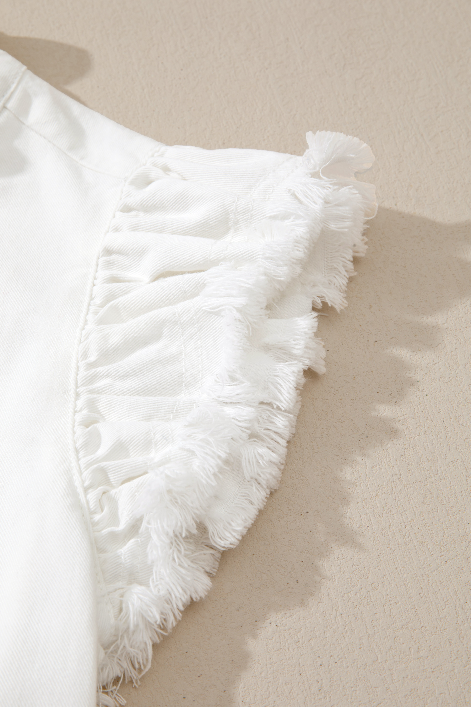 White Frilled Collar Flutter Sleeve Denim Top view 9