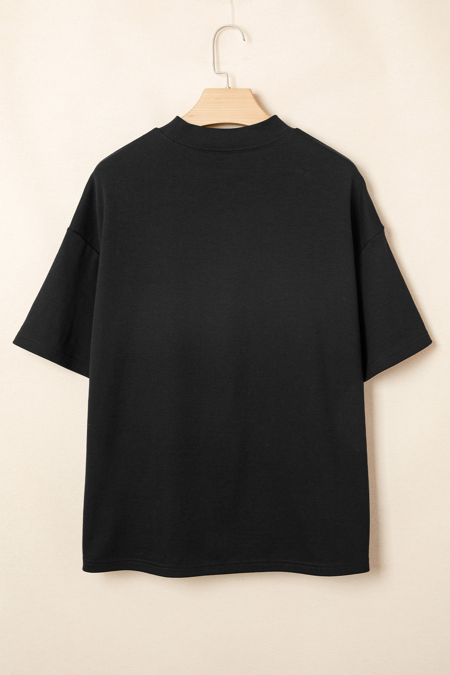 Black Solid Color High Neck Oversize Tee view 5