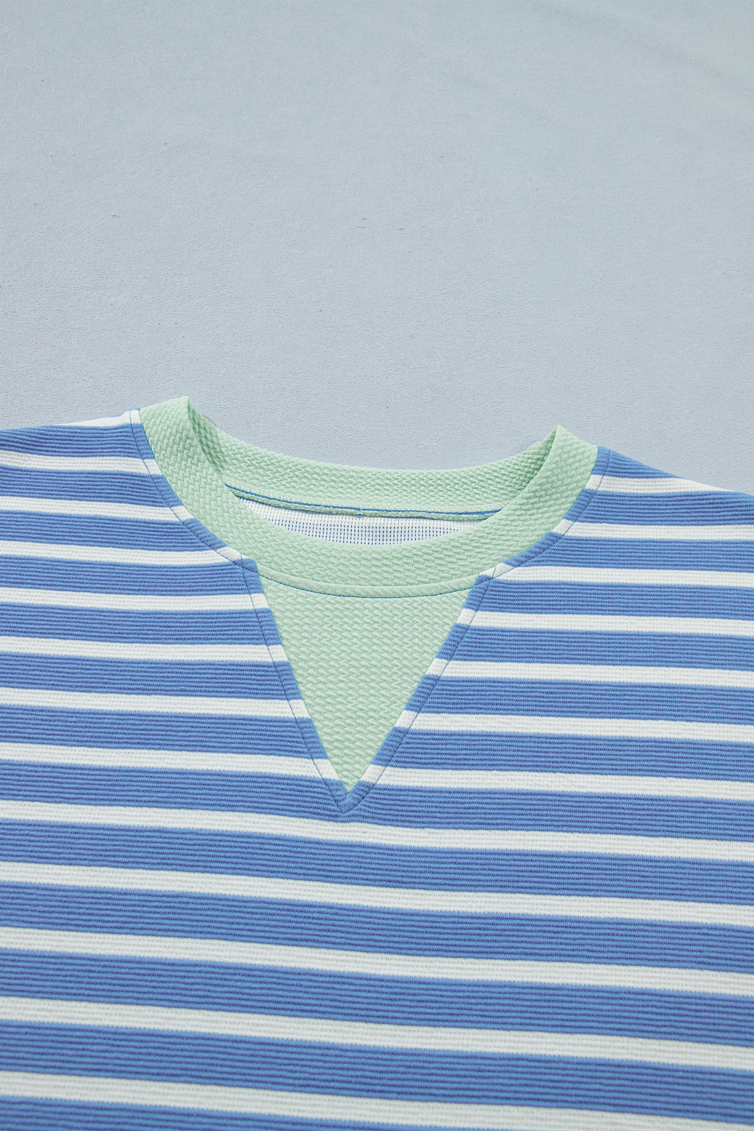 Sky Blue Stripe Contrast Trim Loose Short Sleeve Top view 15