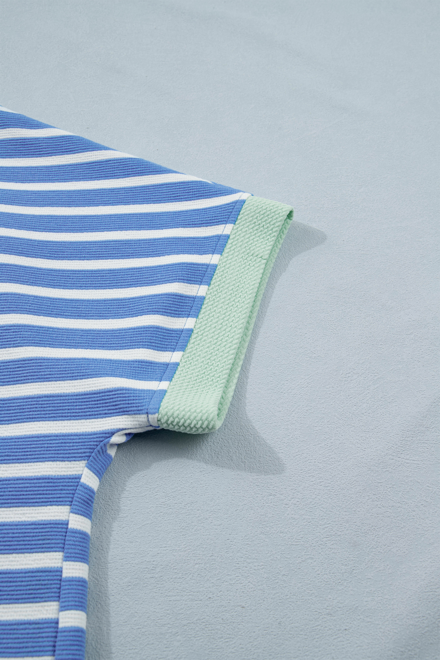 Sky Blue Stripe Contrast Trim Loose Short Sleeve Top view 19