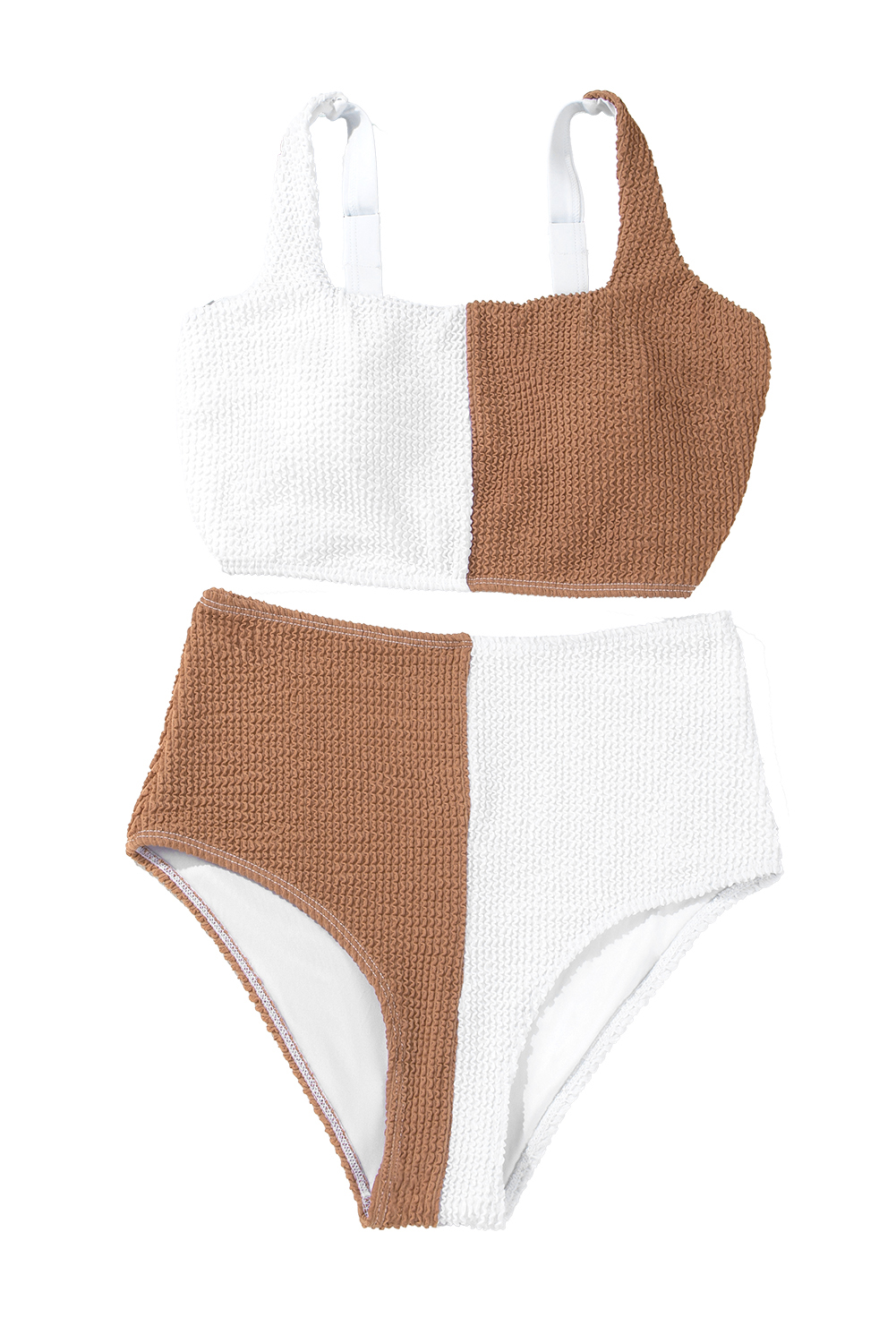 White Corded Colorblock Square Neck Bikini Swimsuit view 19