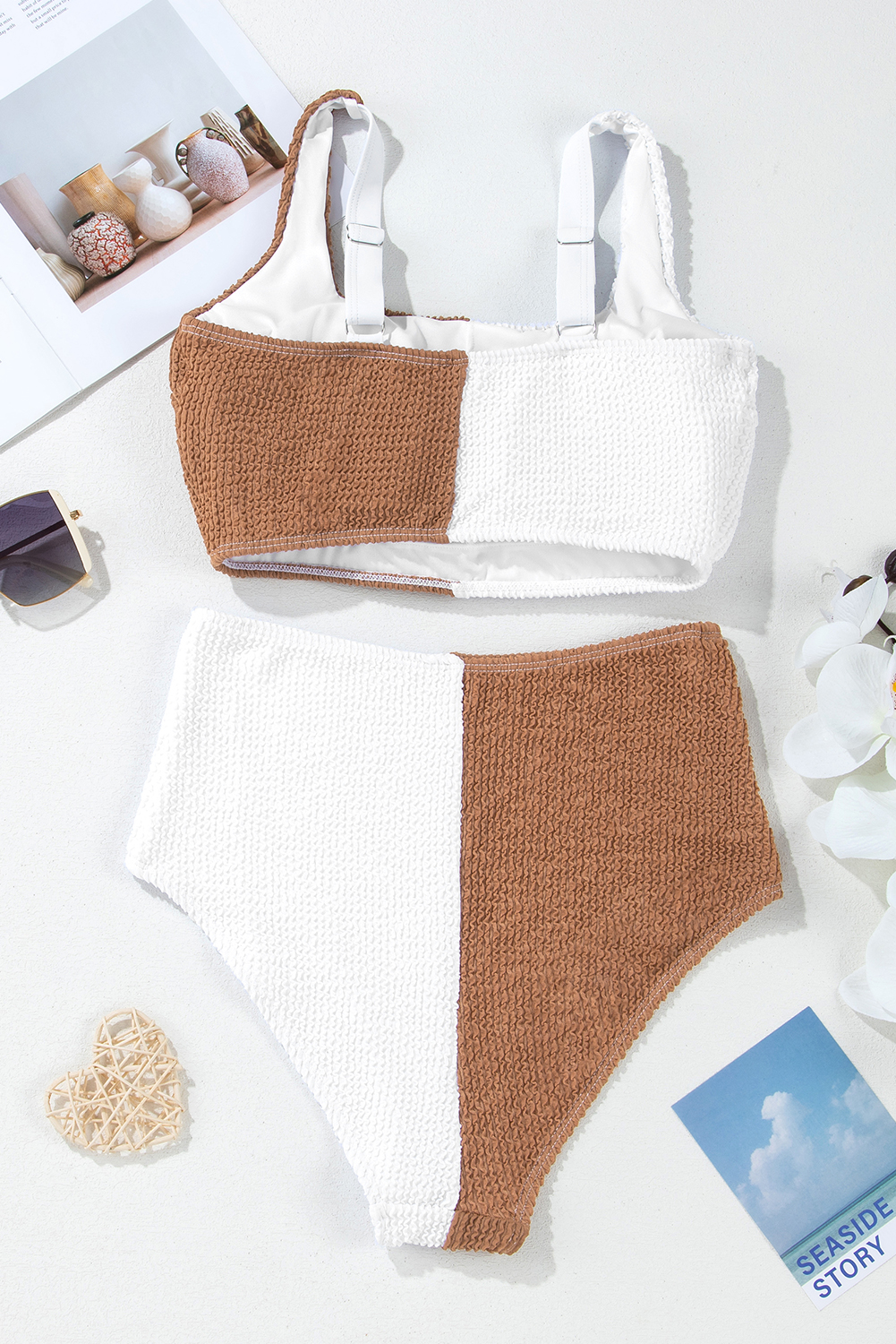 White Corded Colorblock Square Neck Bikini Swimsuit view 21