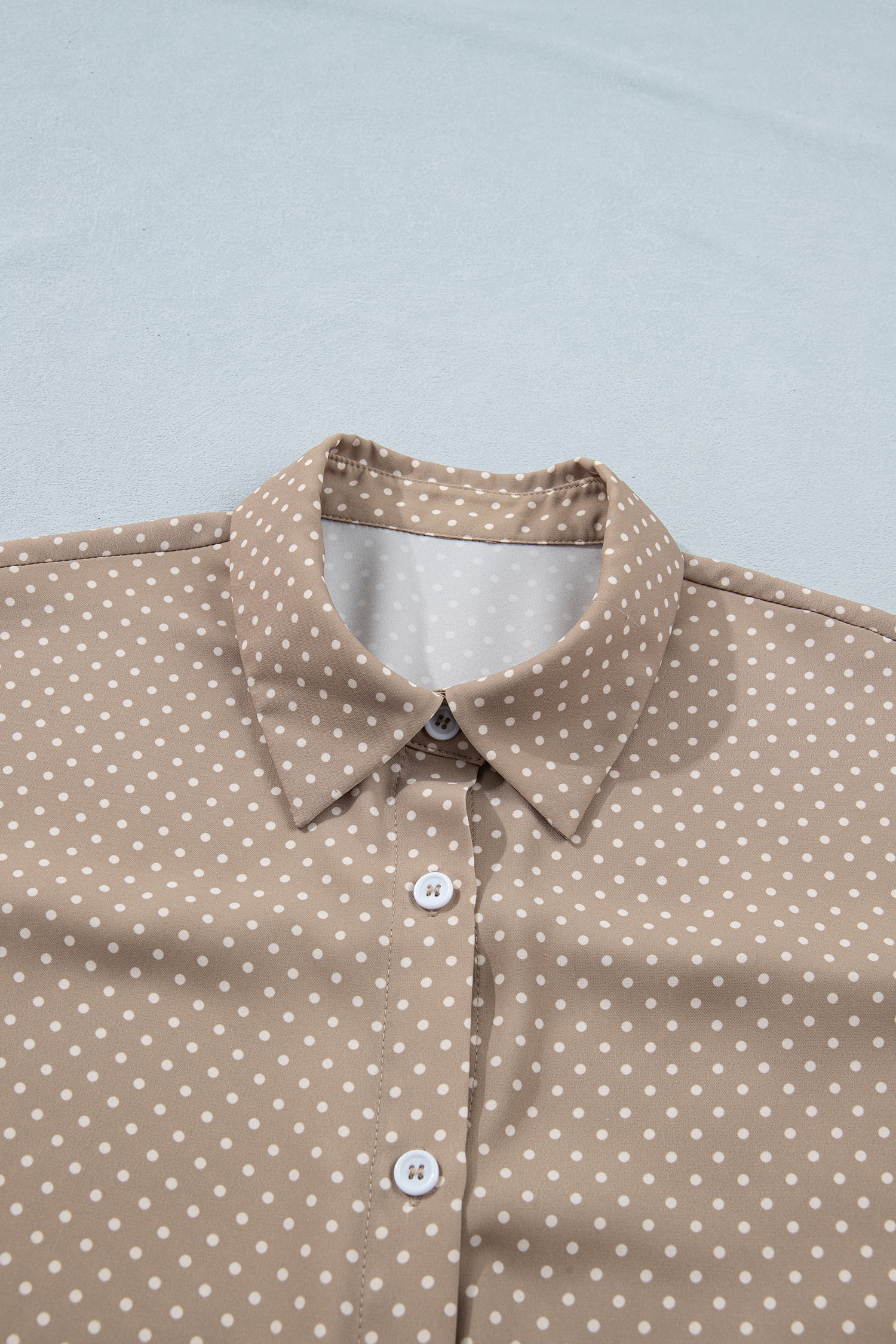 Khaki Dotted Print Cuffed Short Sleeve Shirt